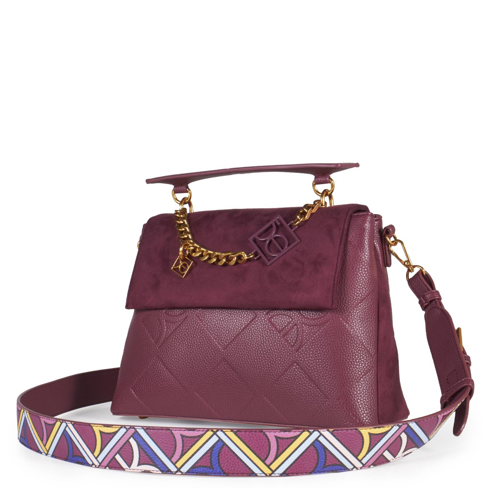 Bolsa Satchel Aplicación Cadena color Rojo Tinto