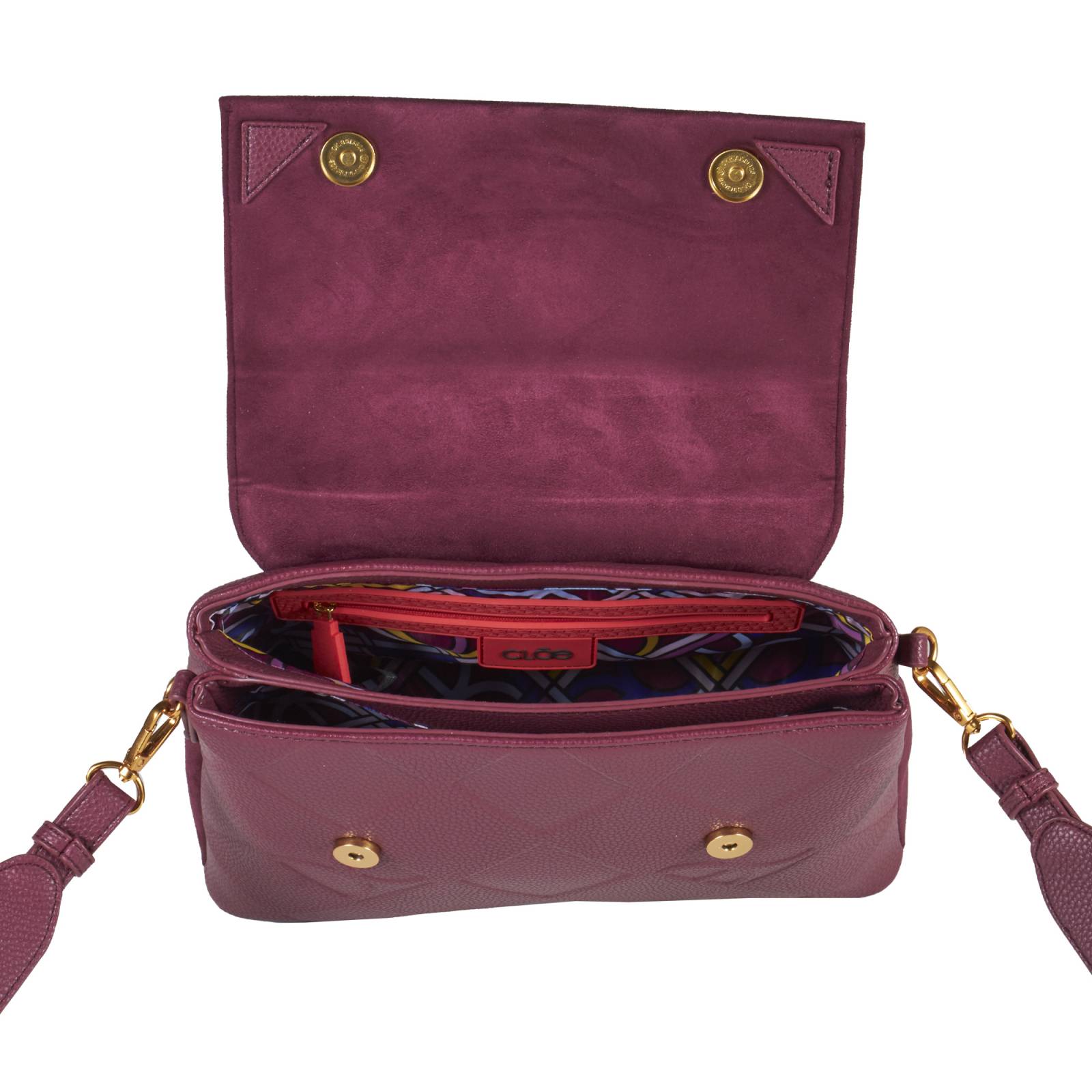 Bolsa Satchel Aplicación Cadena color Rojo Tinto