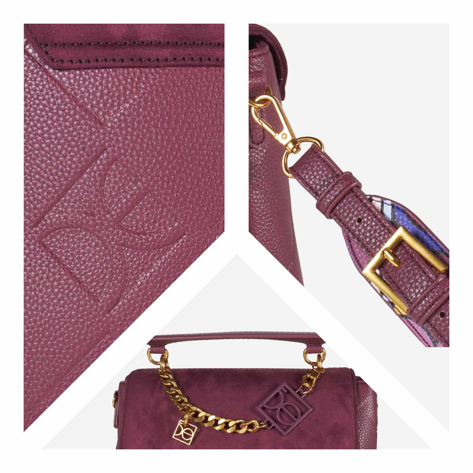 Bolsa Satchel Aplicación Cadena color Rojo Tinto