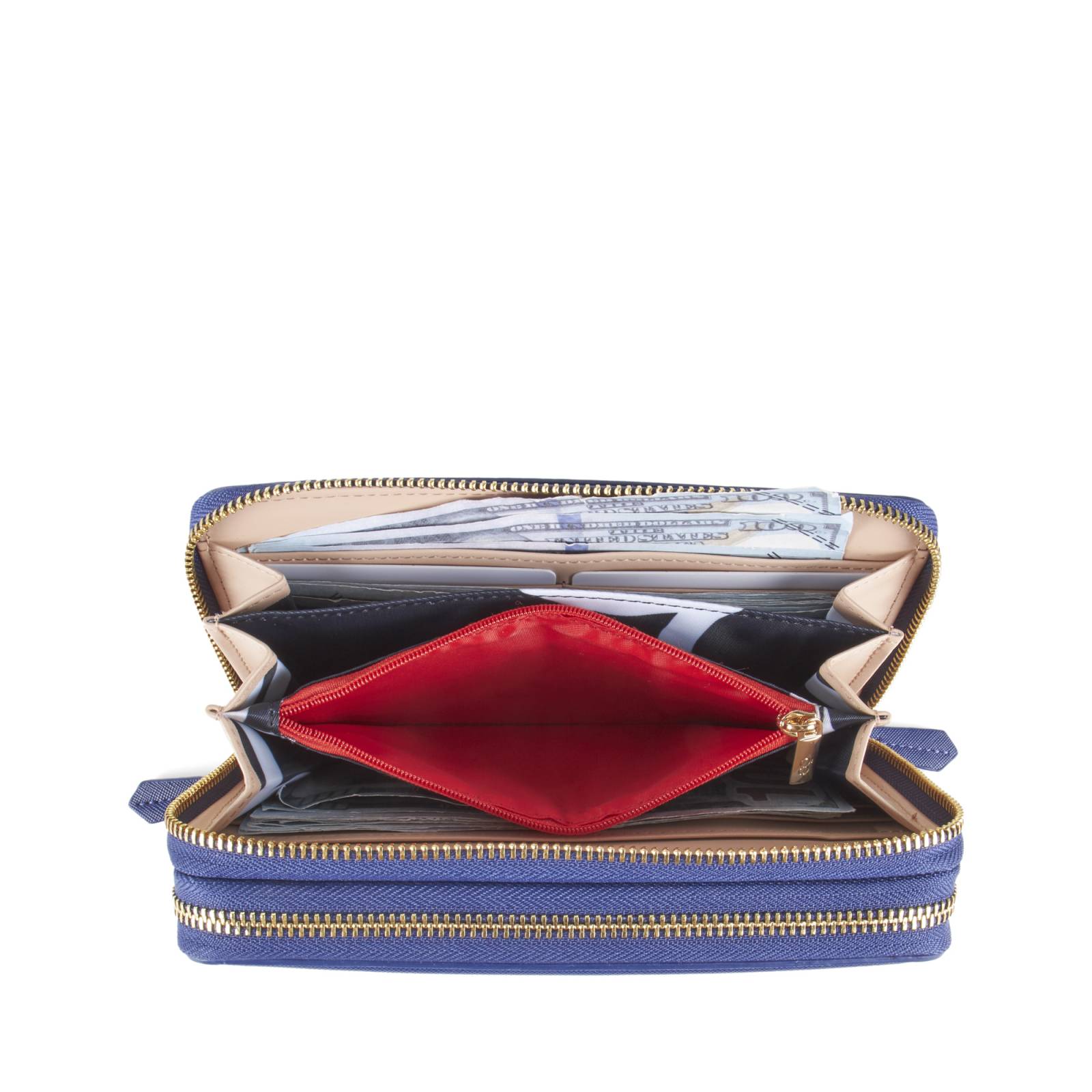 Cartera Cloe Grande Doble Cierre Tweed color Azul Marino