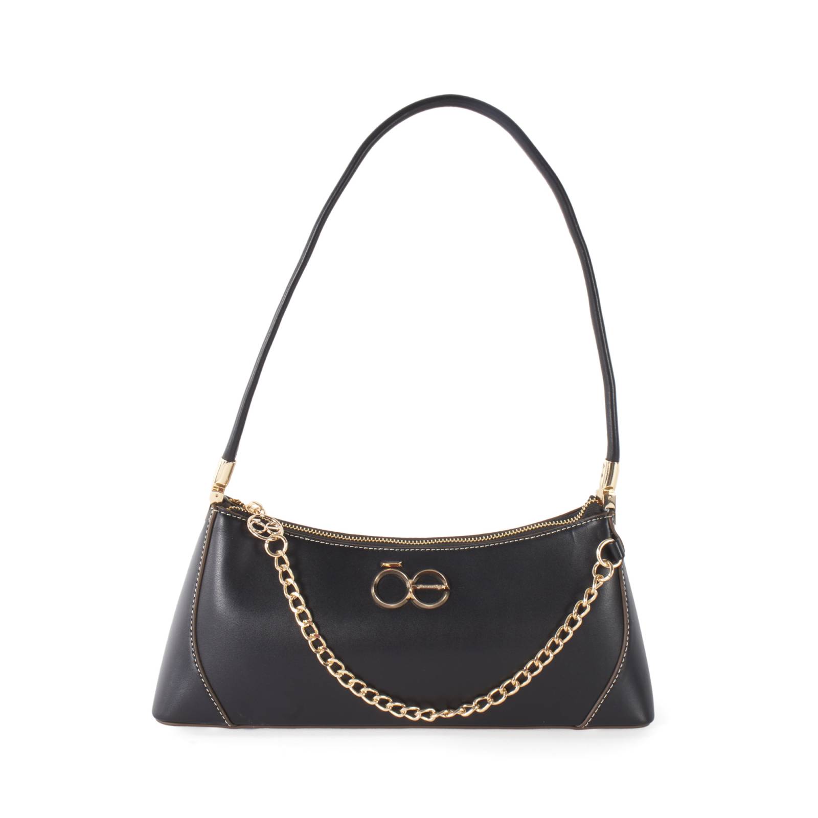 Bolsa Baguette Cloe con Aplicación de Cadena color Negro