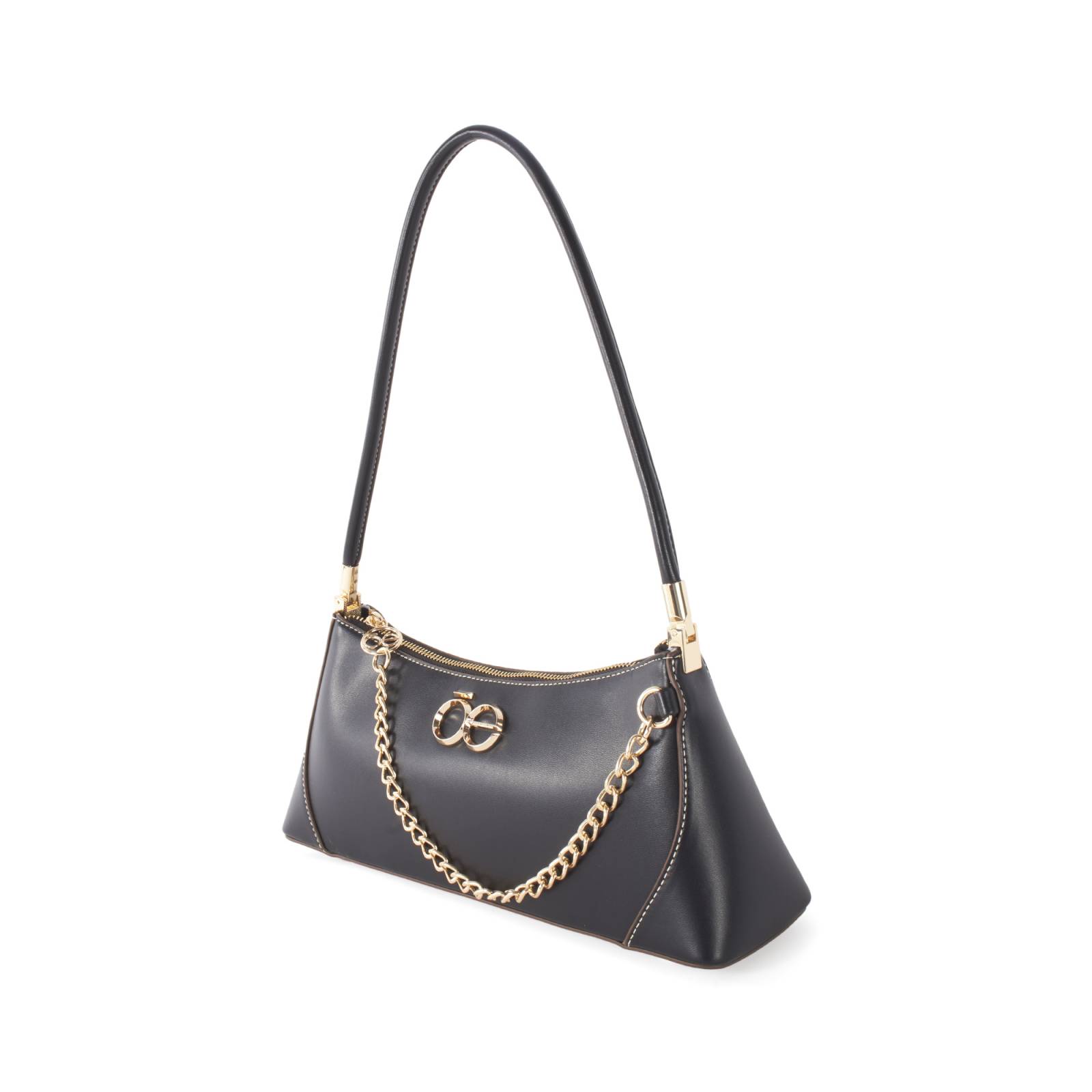 Bolsa Baguette Cloe con Aplicación de Cadena color Negro