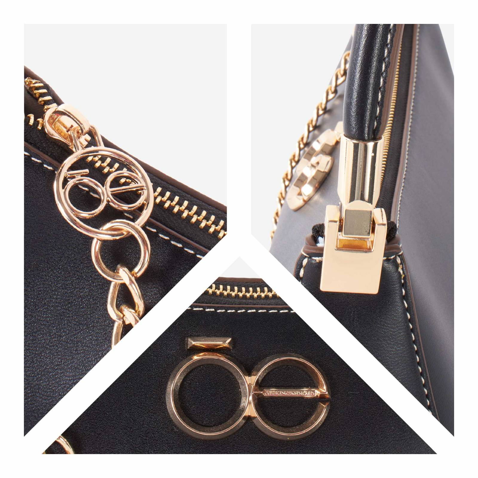 Bolsa Baguette Cloe con Aplicación de Cadena color Negro