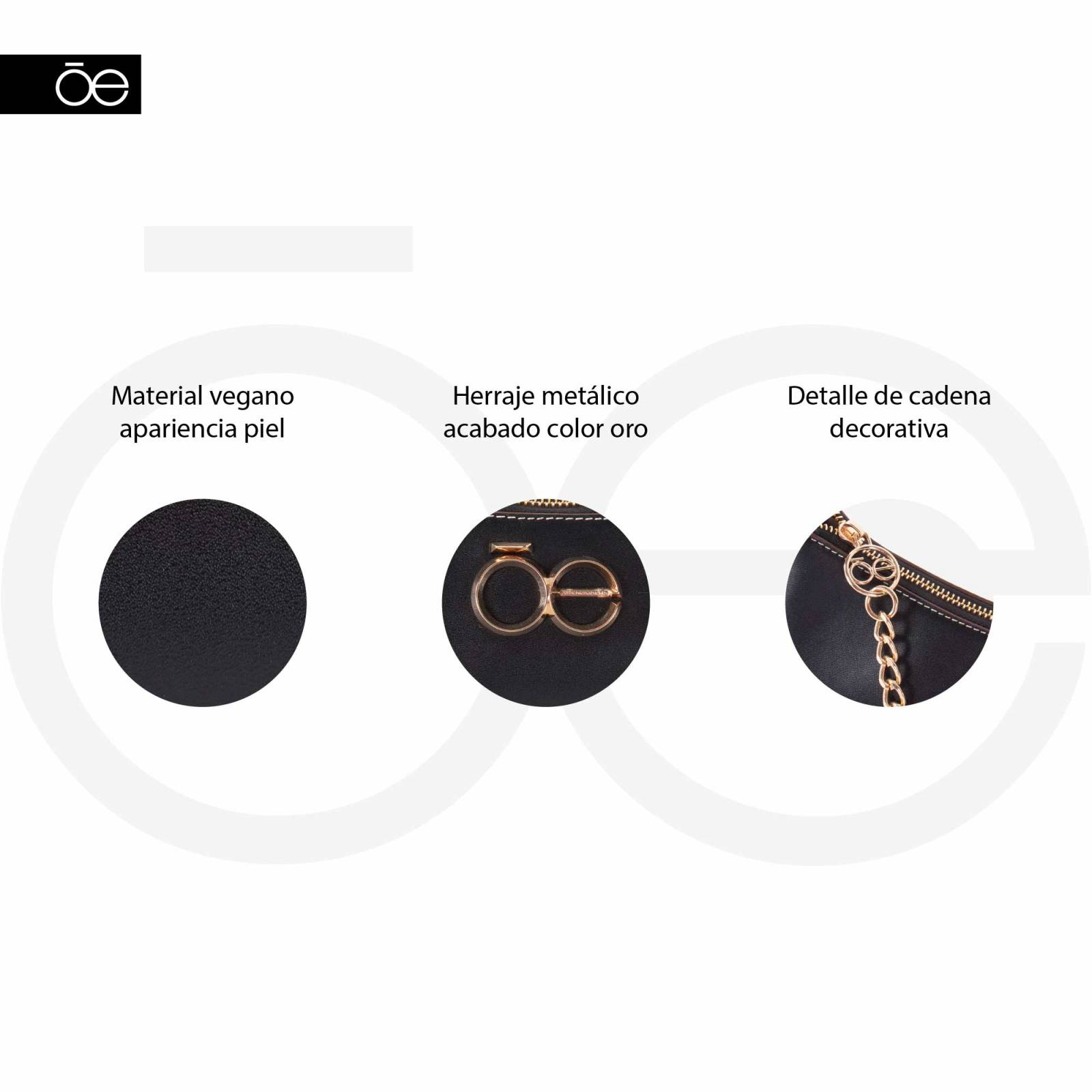 Bolsa Baguette Cloe con Aplicación de Cadena color Negro