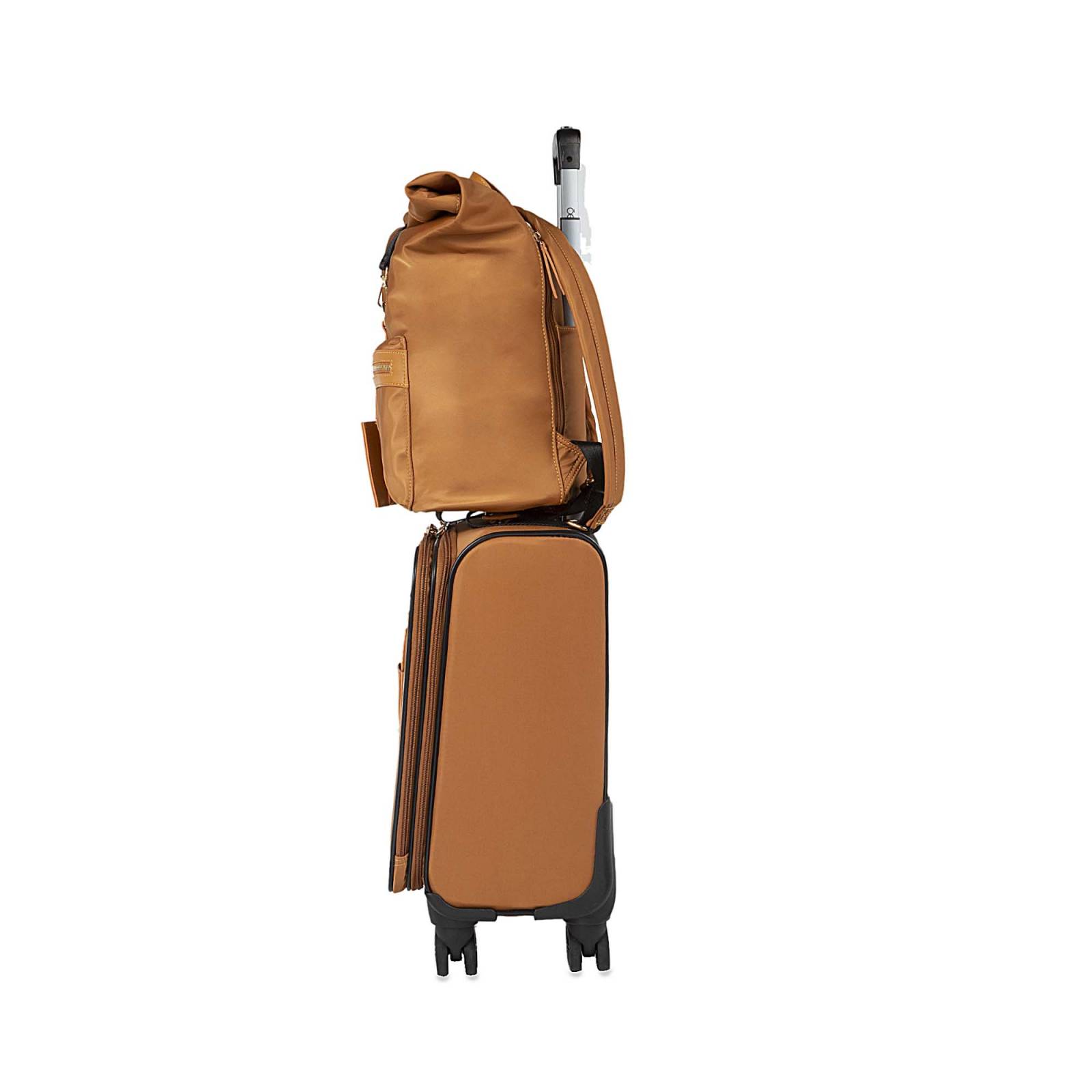 Set De Maleta De Cabina 20 Plg Y Mochila Material Reciclado Color Camel