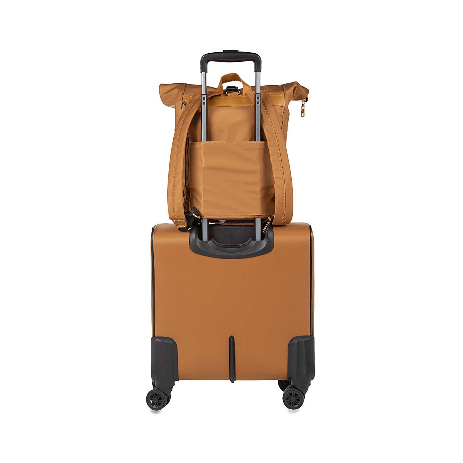 Set De Maleta De Cabina 20 Plg Y Mochila Material Reciclado Color Camel