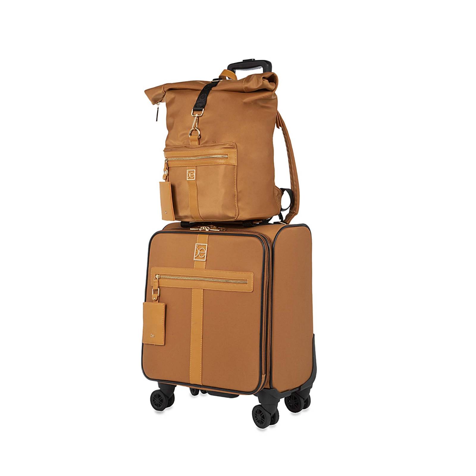Set De Maleta De Cabina 20 Plg Y Mochila Material Reciclado Color Camel