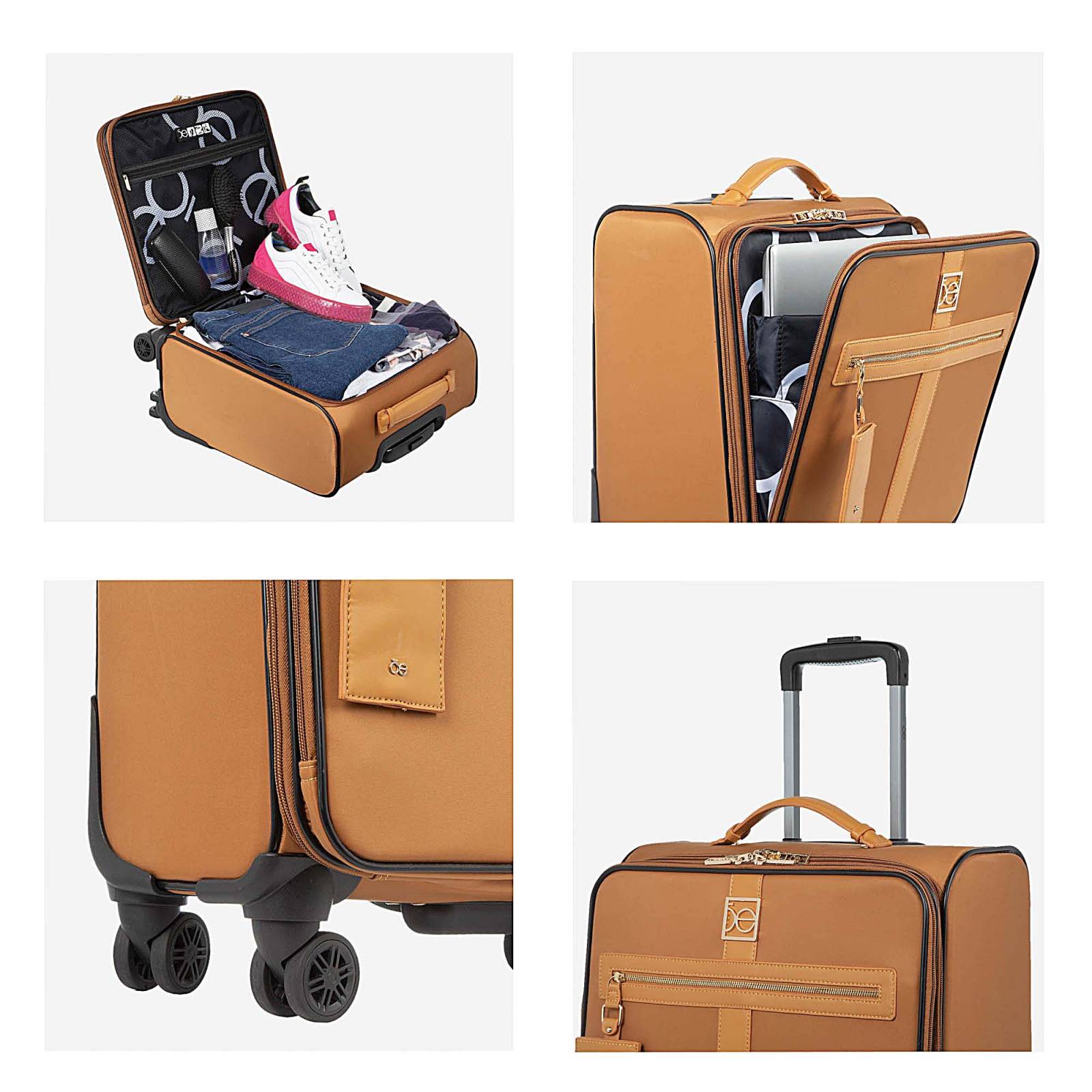 Set De Maleta De Cabina 20 Plg Y Mochila Material Reciclado Color Camel