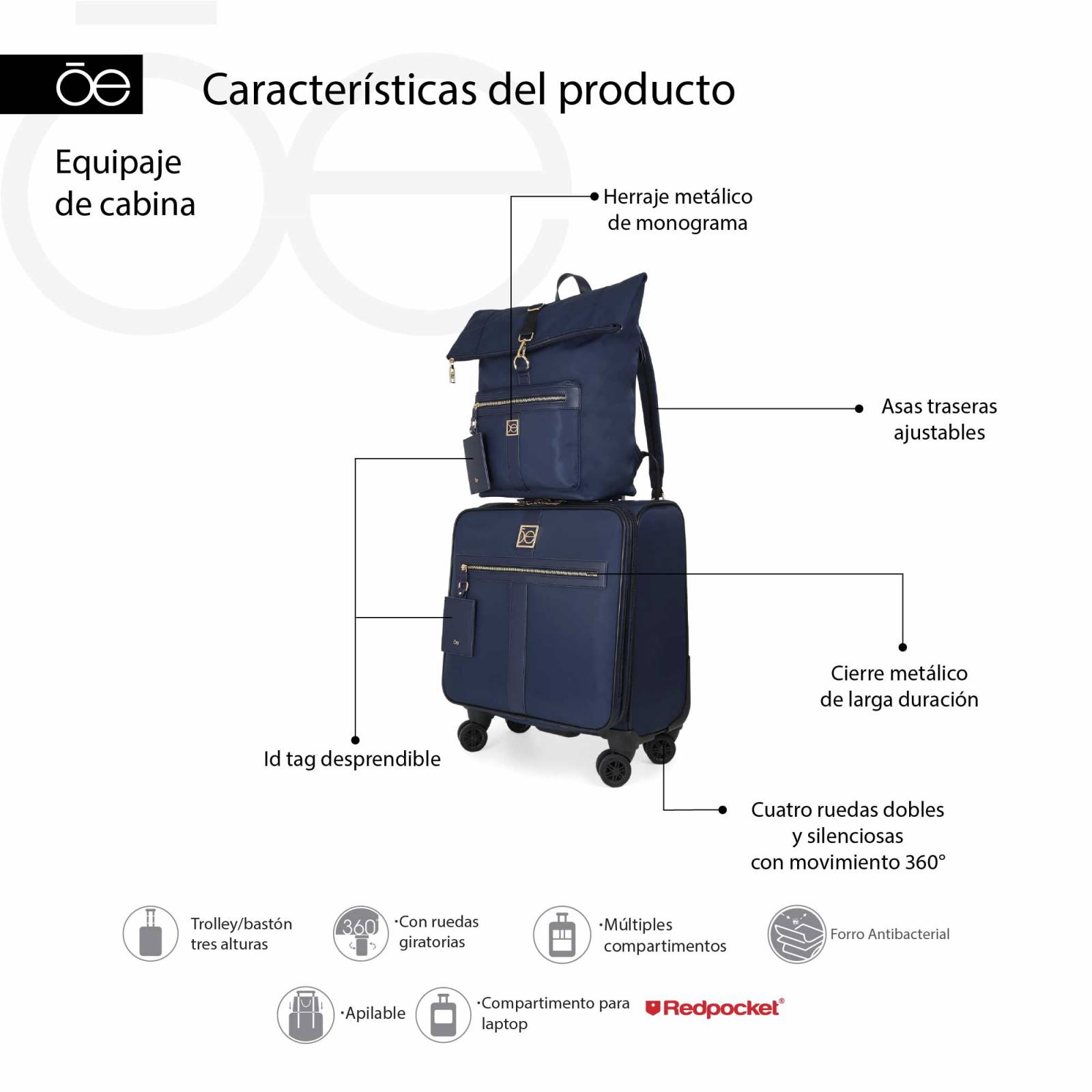 Set De Maleta De Cabina 20 Plg Y Mochila Material Reciclado Color Camel