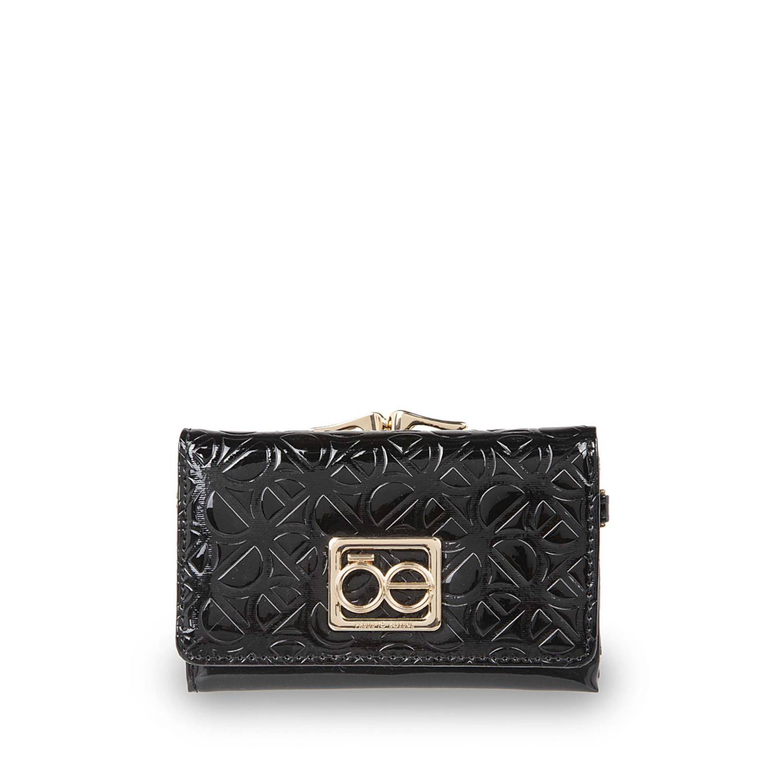 Cartera Mediana Flap 2 En 1 Charol Color Negro