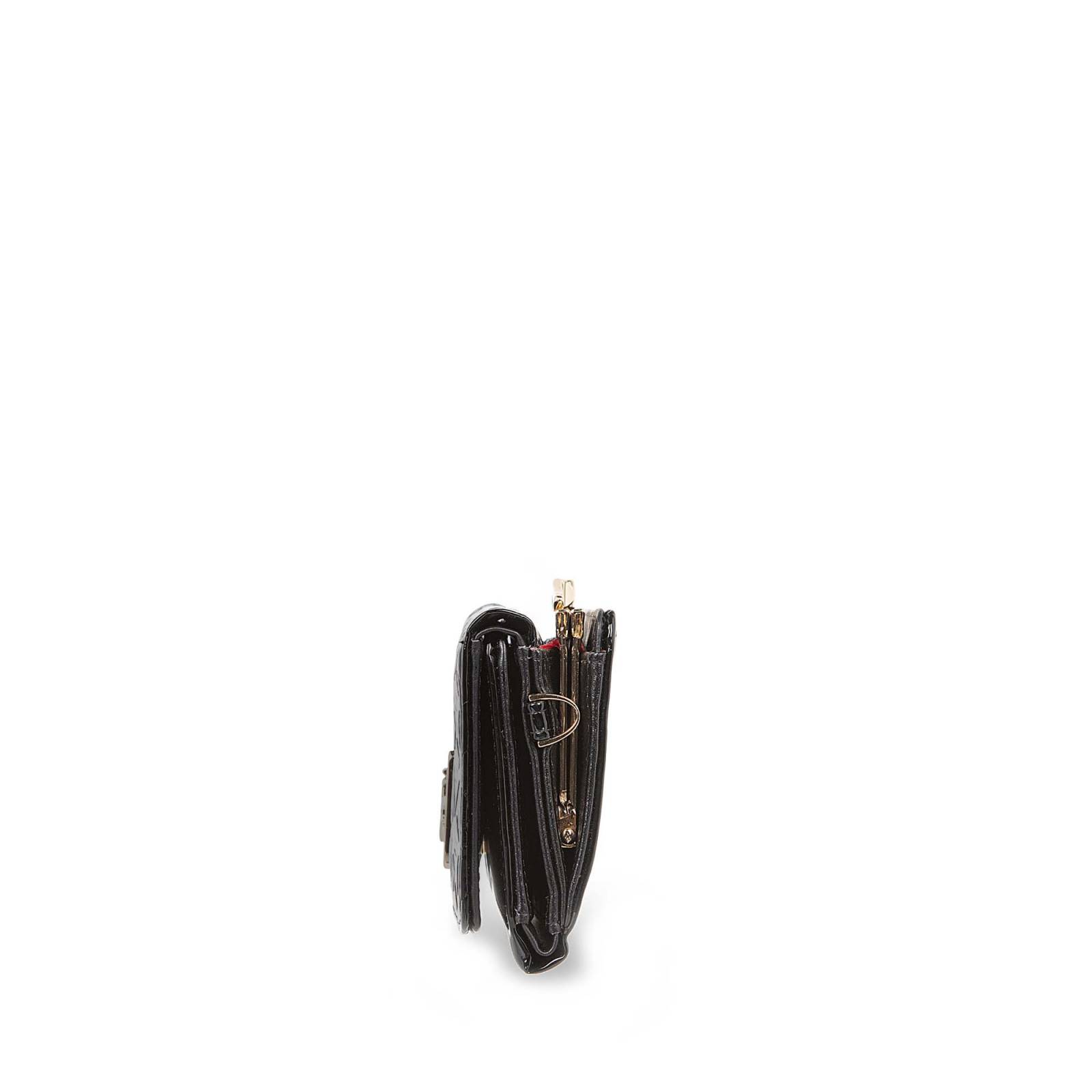 Cartera Mediana Flap 2 En 1 Charol Color Negro