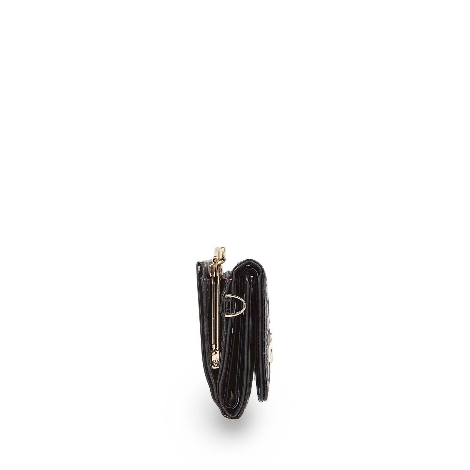 Cartera Mediana Flap 2 En 1 Charol Color Negro