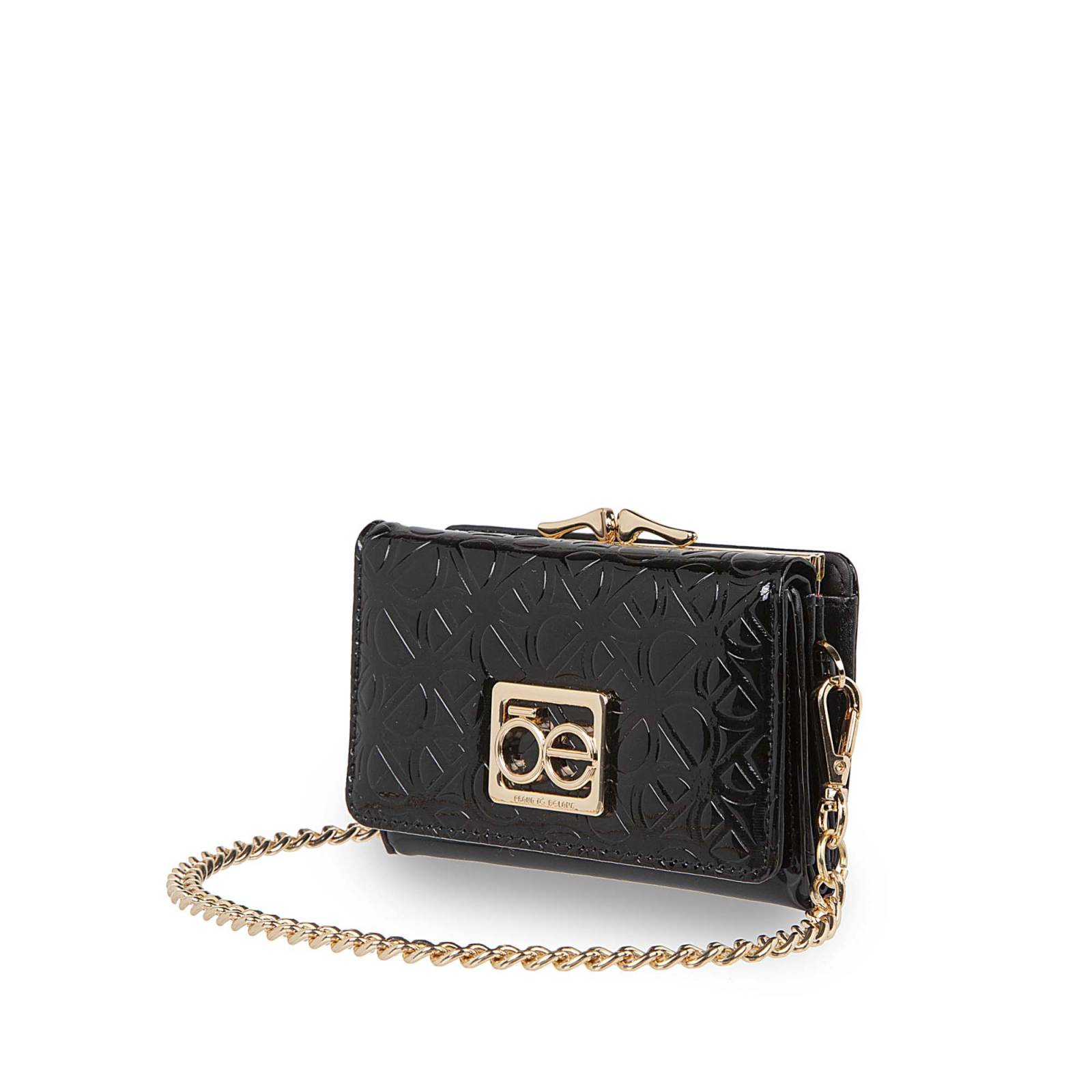 Cartera Mediana Flap 2 En 1 Charol Color Negro