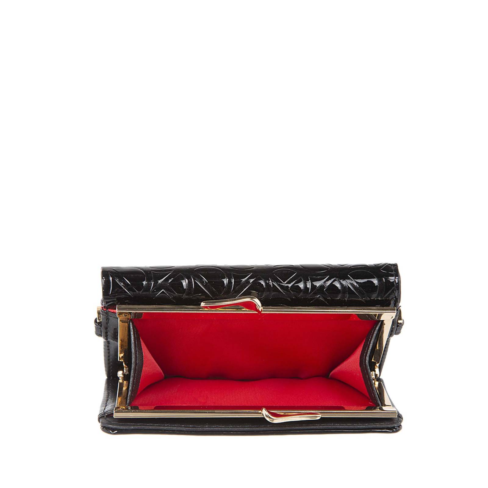Cartera Mediana Flap 2 En 1 Charol Color Negro