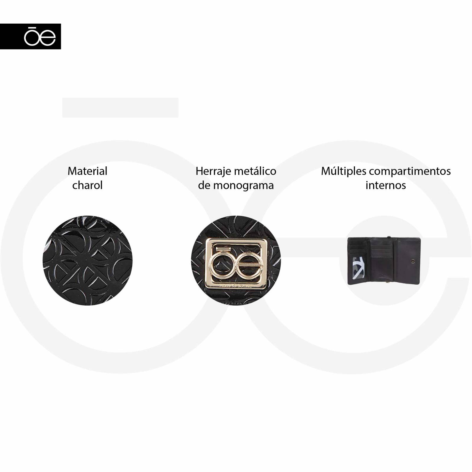 Cartera Mediana Flap 2 En 1 Charol Color Negro
