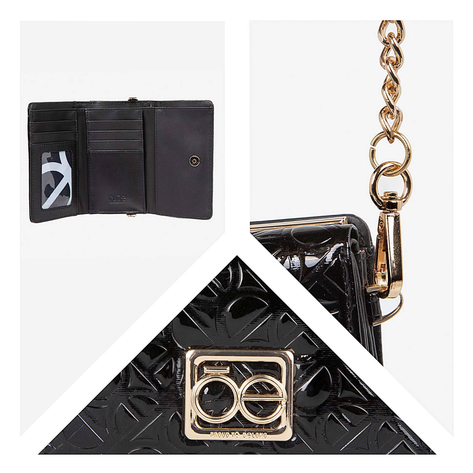 Cartera Mediana Flap 2 En 1 Charol Color Negro