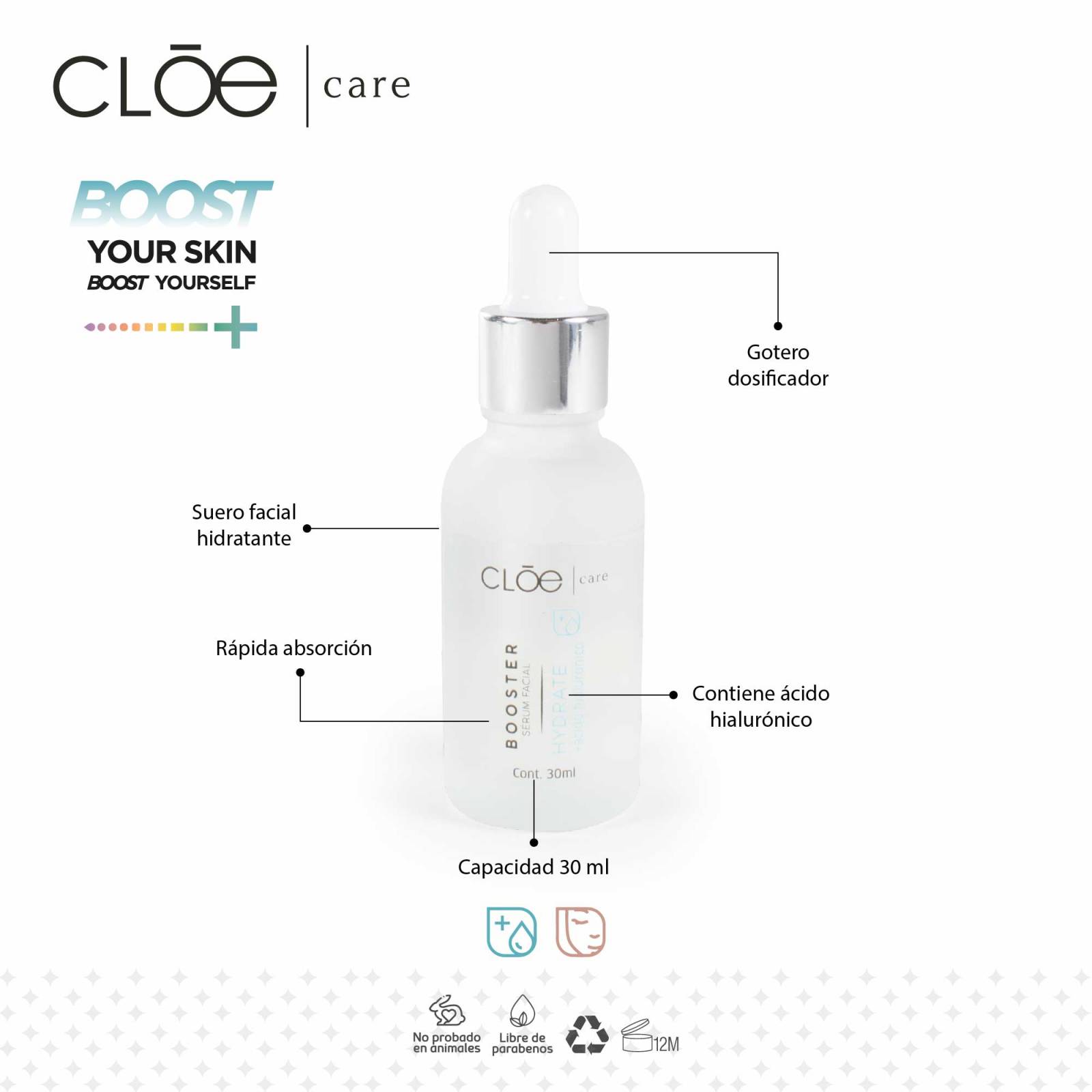 Suero Facial Cloe Care Potencializador Hidratante Ácido Hialuronico 30 ml