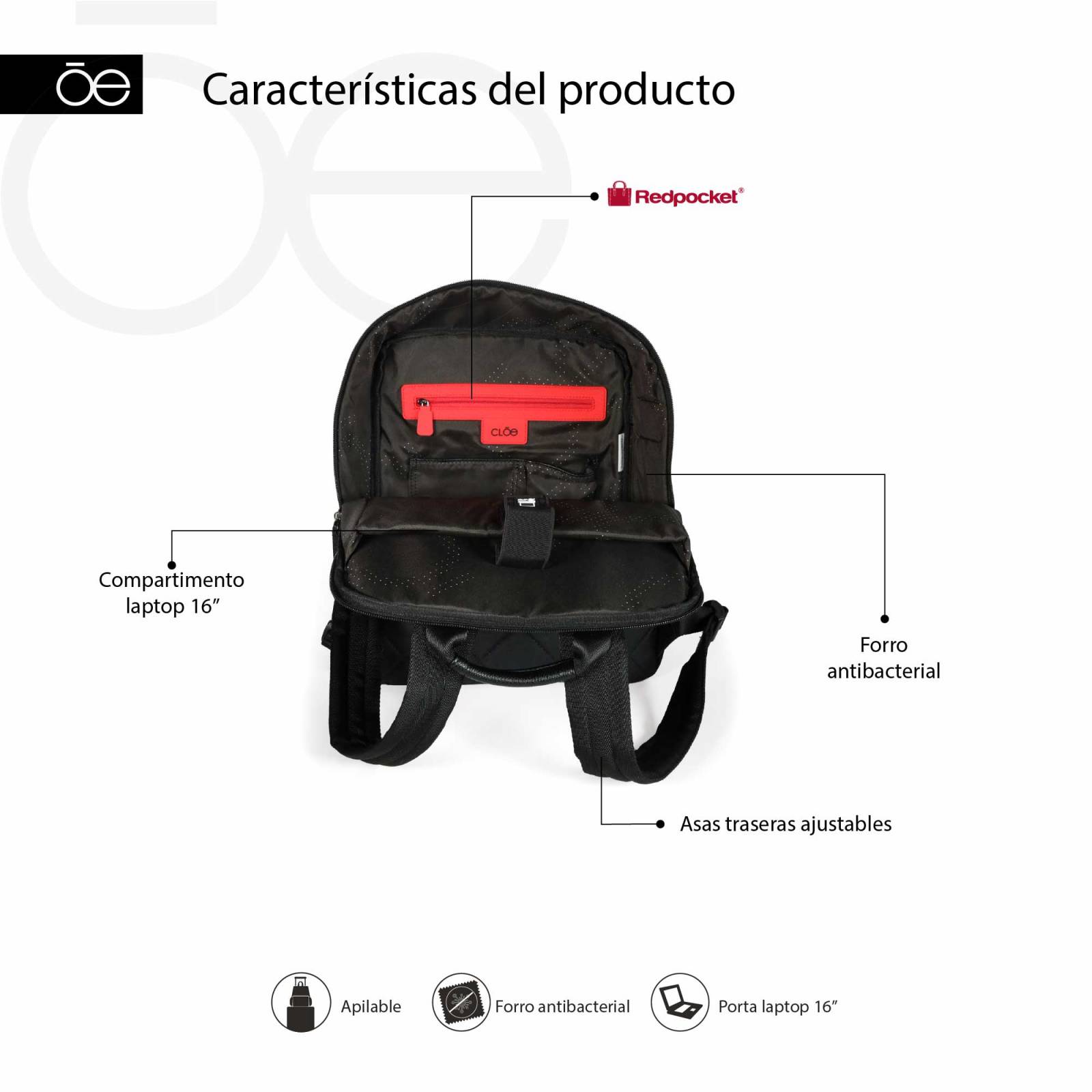 Mochila Cloe Uomo Porta Laptop 16 plg Textil para Hombre color Negro