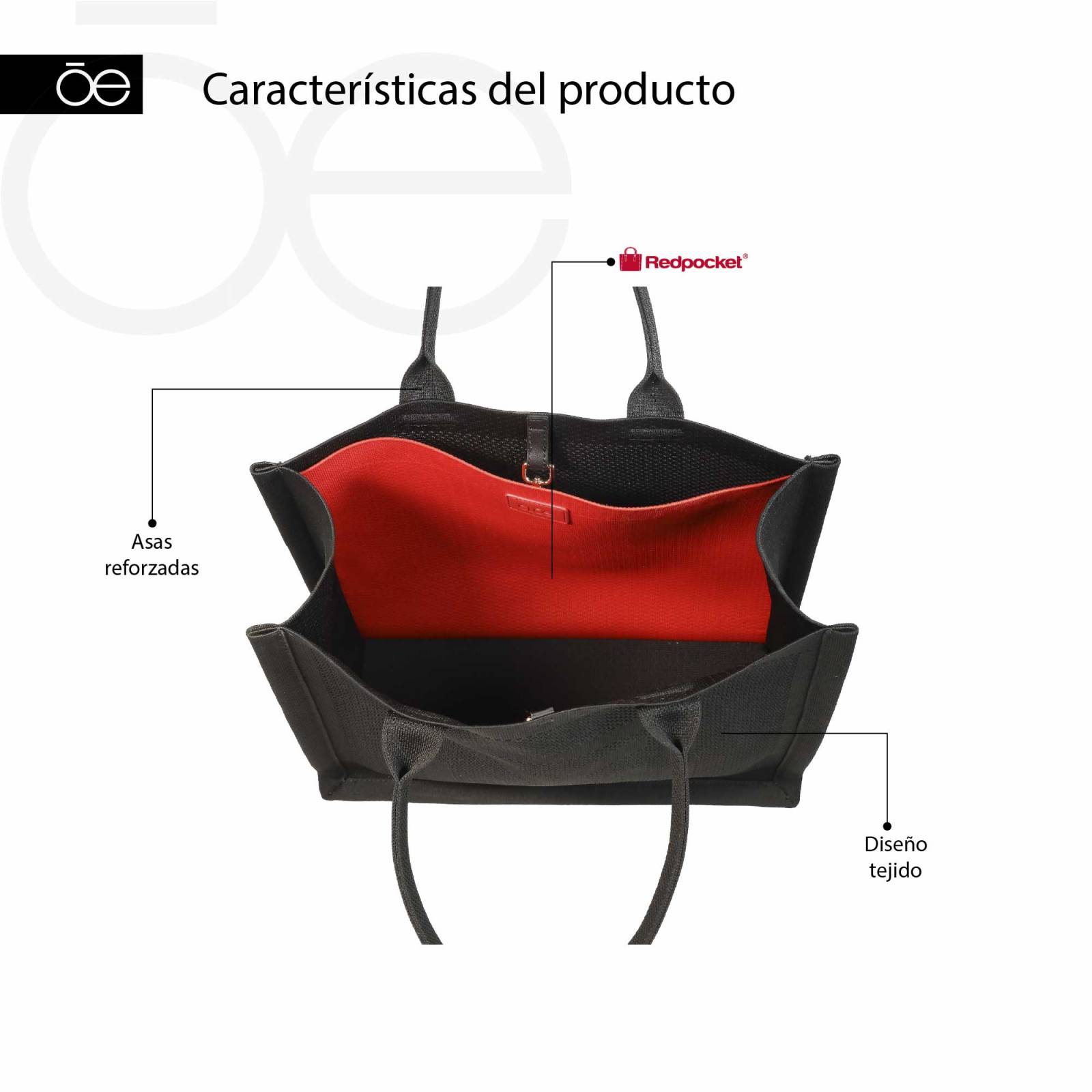 Bolsa Tote Cloe Grande Tejida color Negro