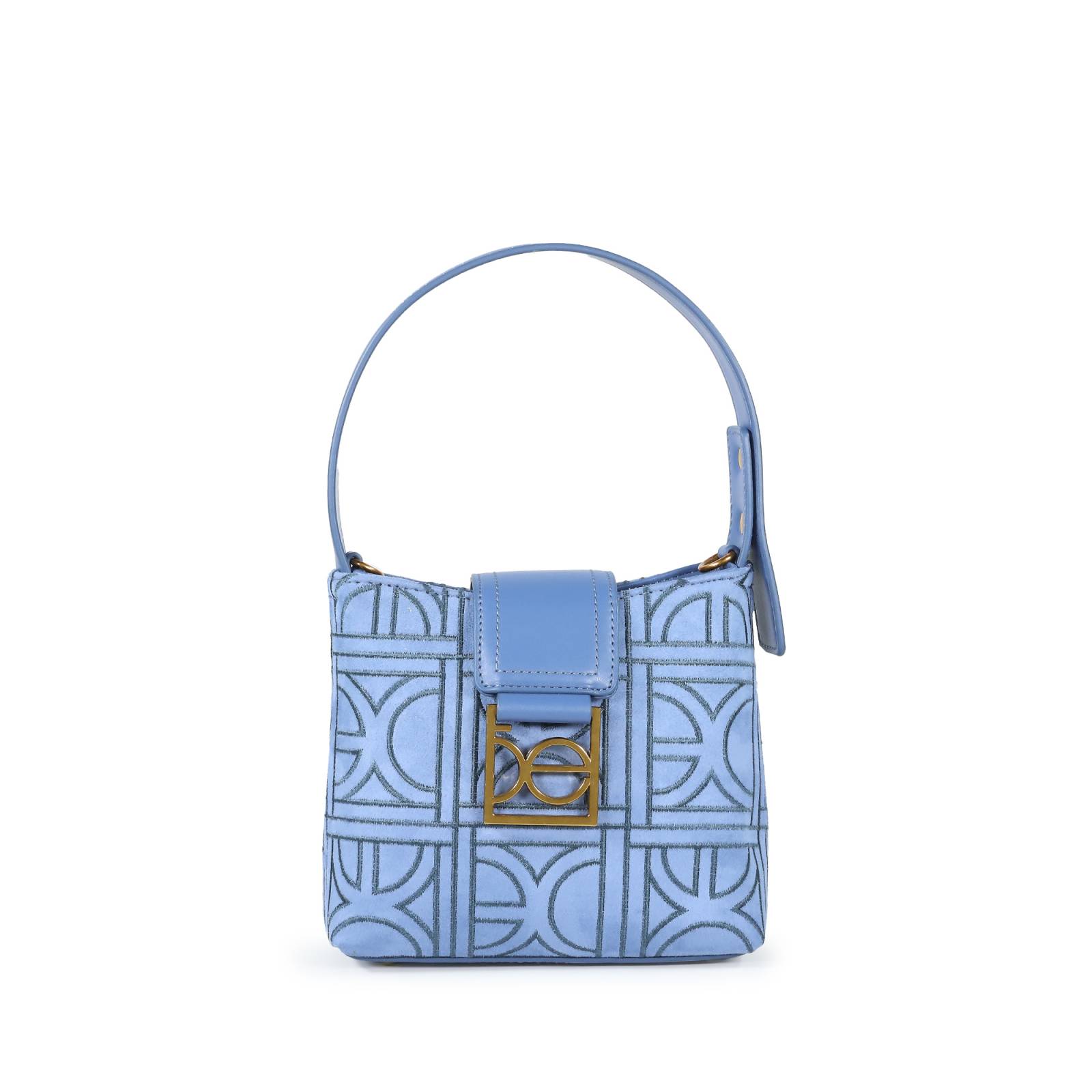 Bolsa Hobo Cloe Textil Monograma Bordado color Azul