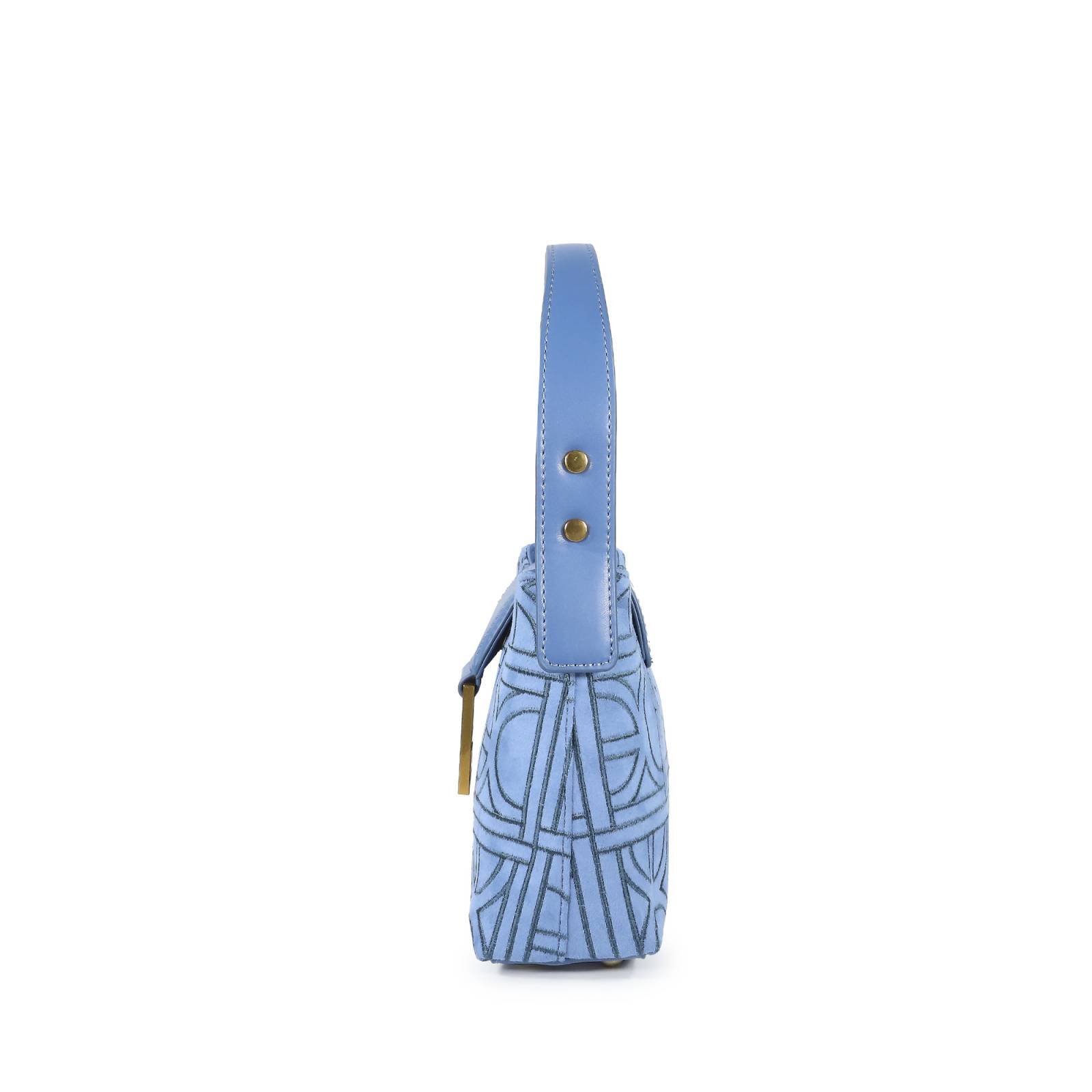 Bolsa Hobo Cloe Textil Monograma Bordado color Azul
