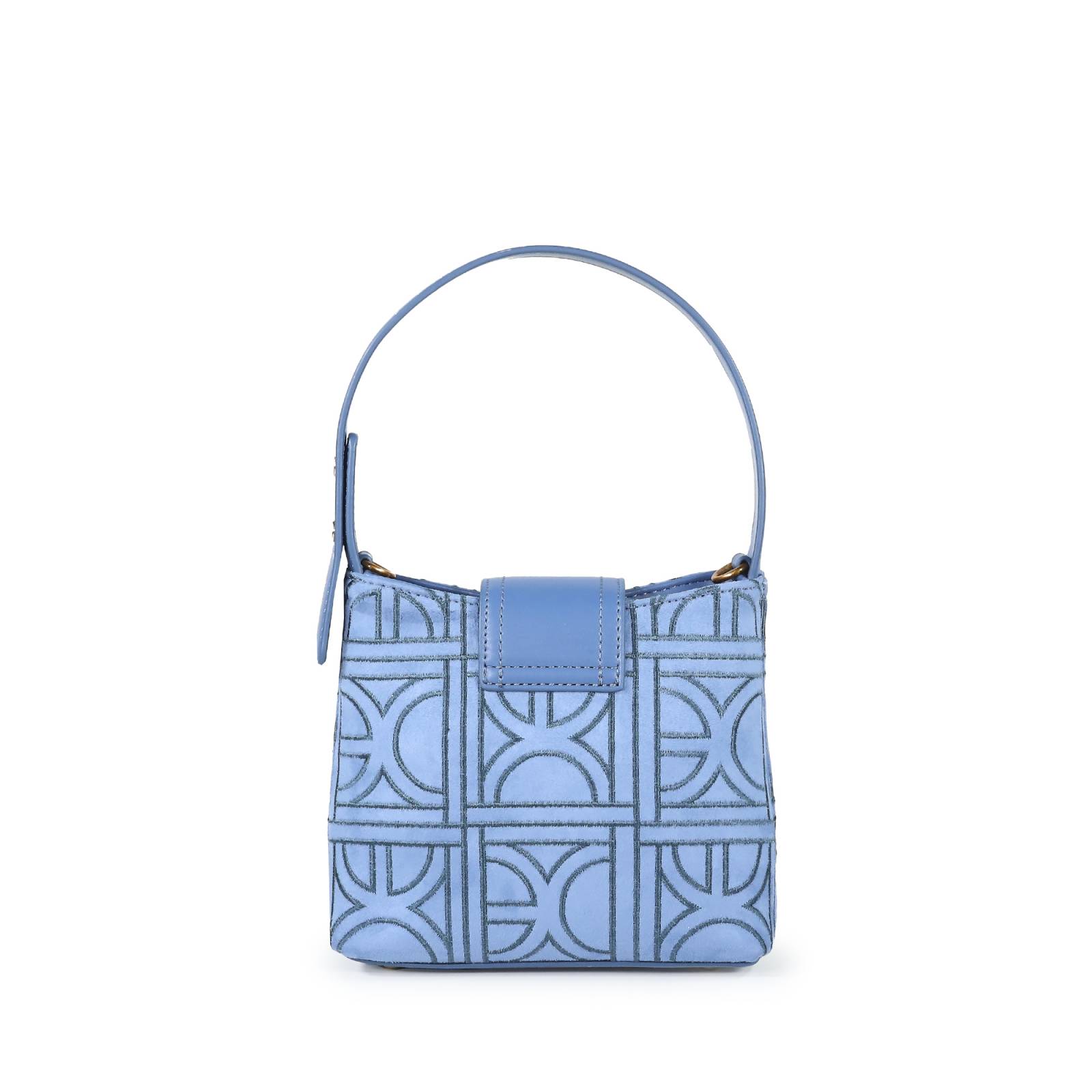 Bolsa Hobo Cloe Textil Monograma Bordado color Azul
