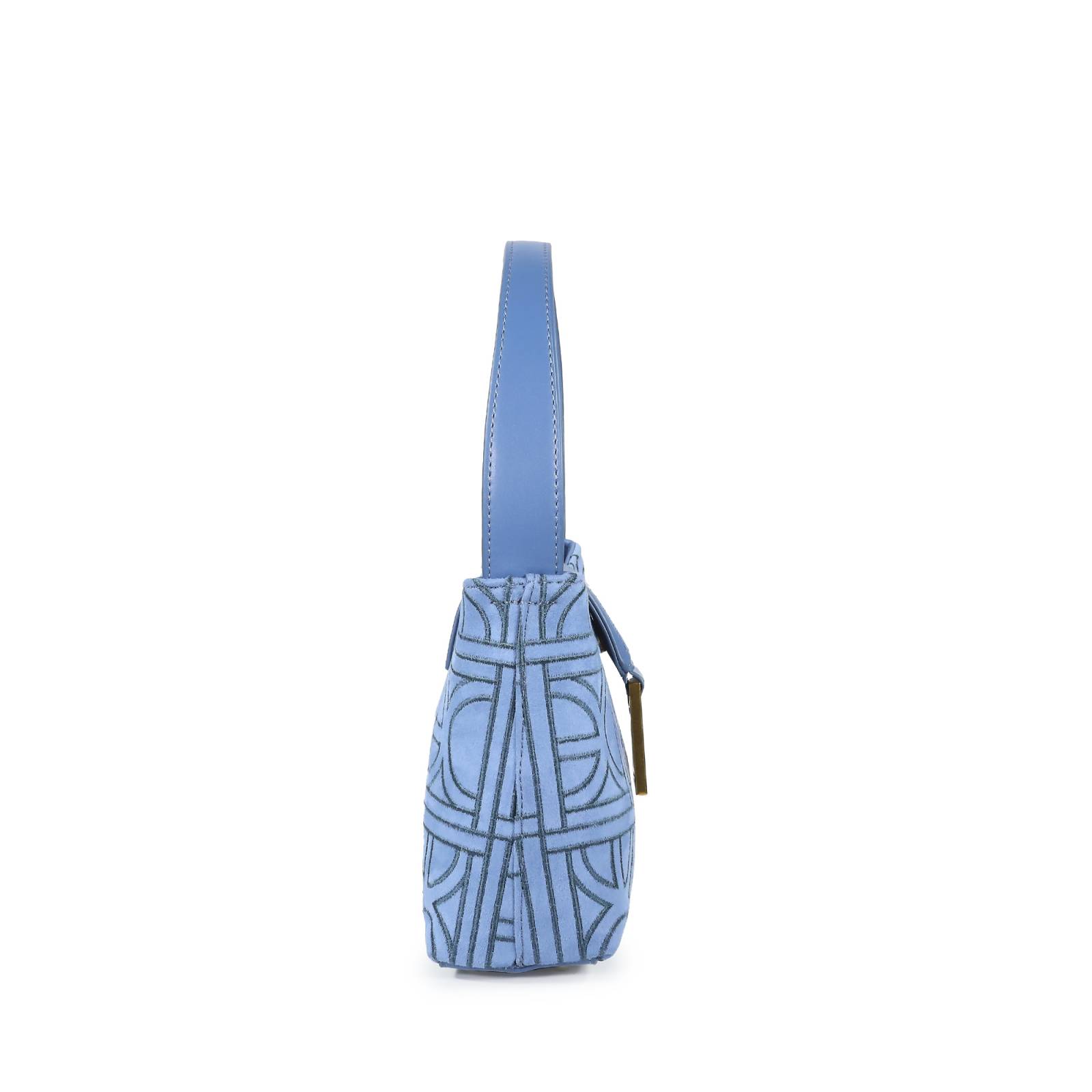 Bolsa Hobo Cloe Textil Monograma Bordado color Azul