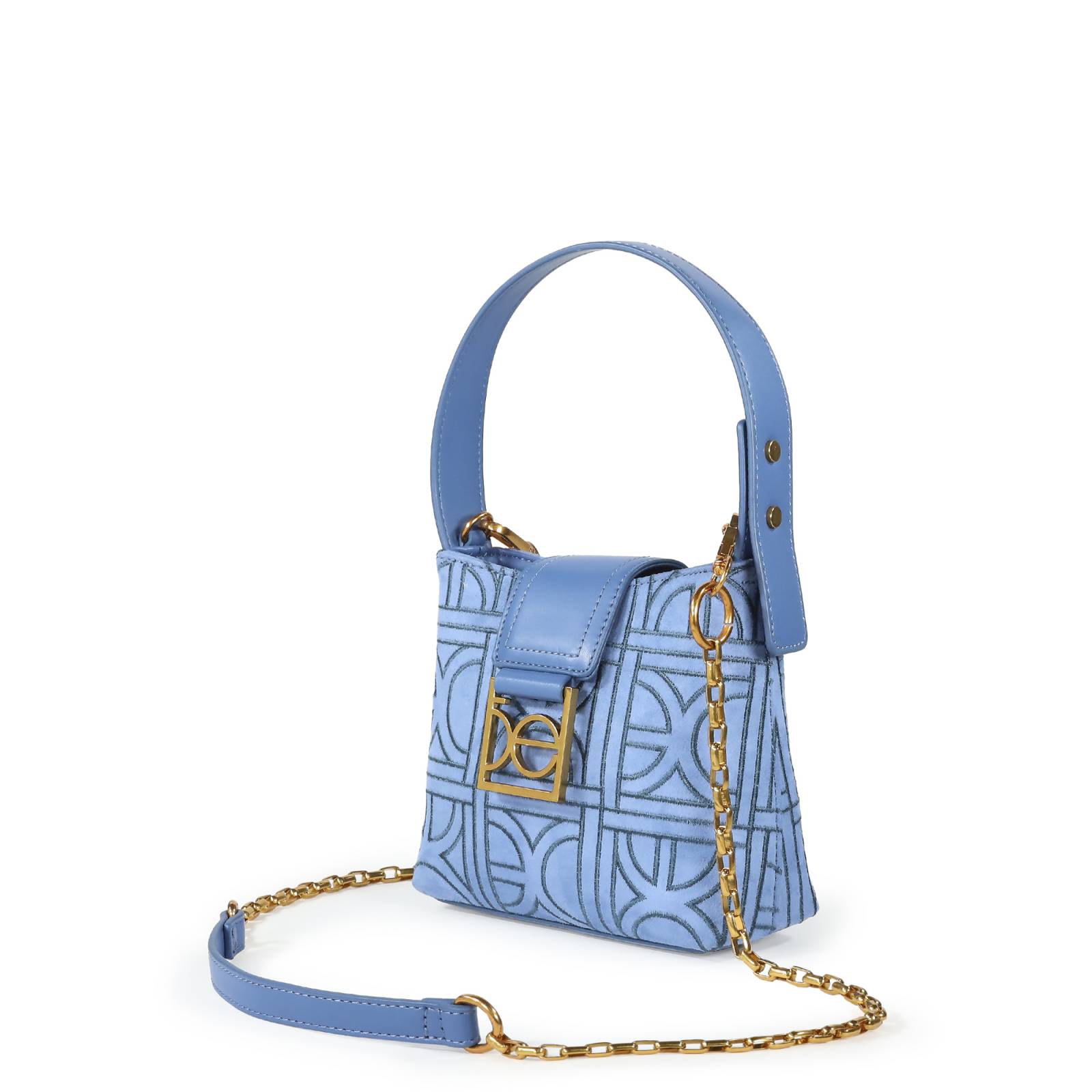 Bolsa Hobo Cloe Textil Monograma Bordado color Azul