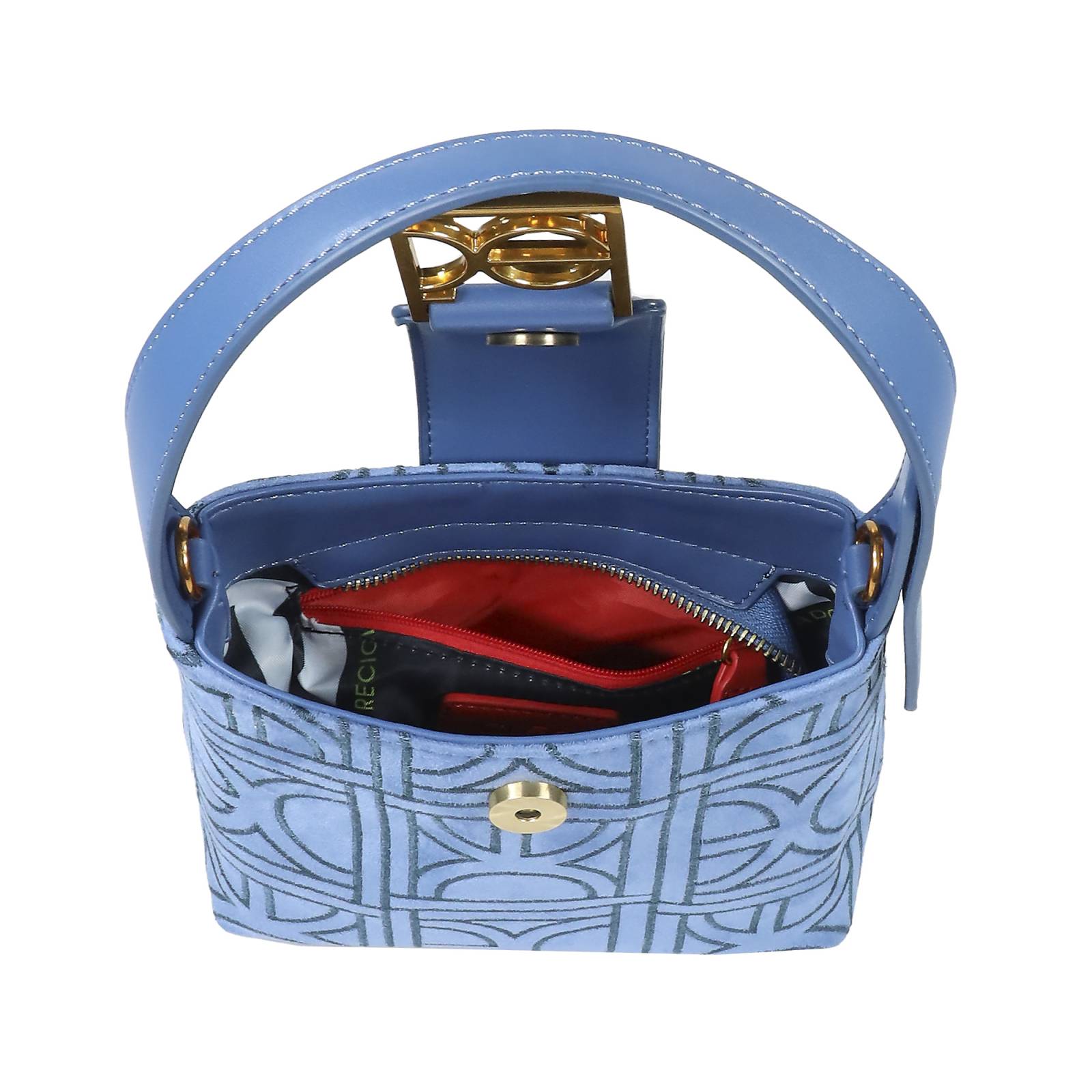 Bolsa Hobo Cloe Textil Monograma Bordado color Azul
