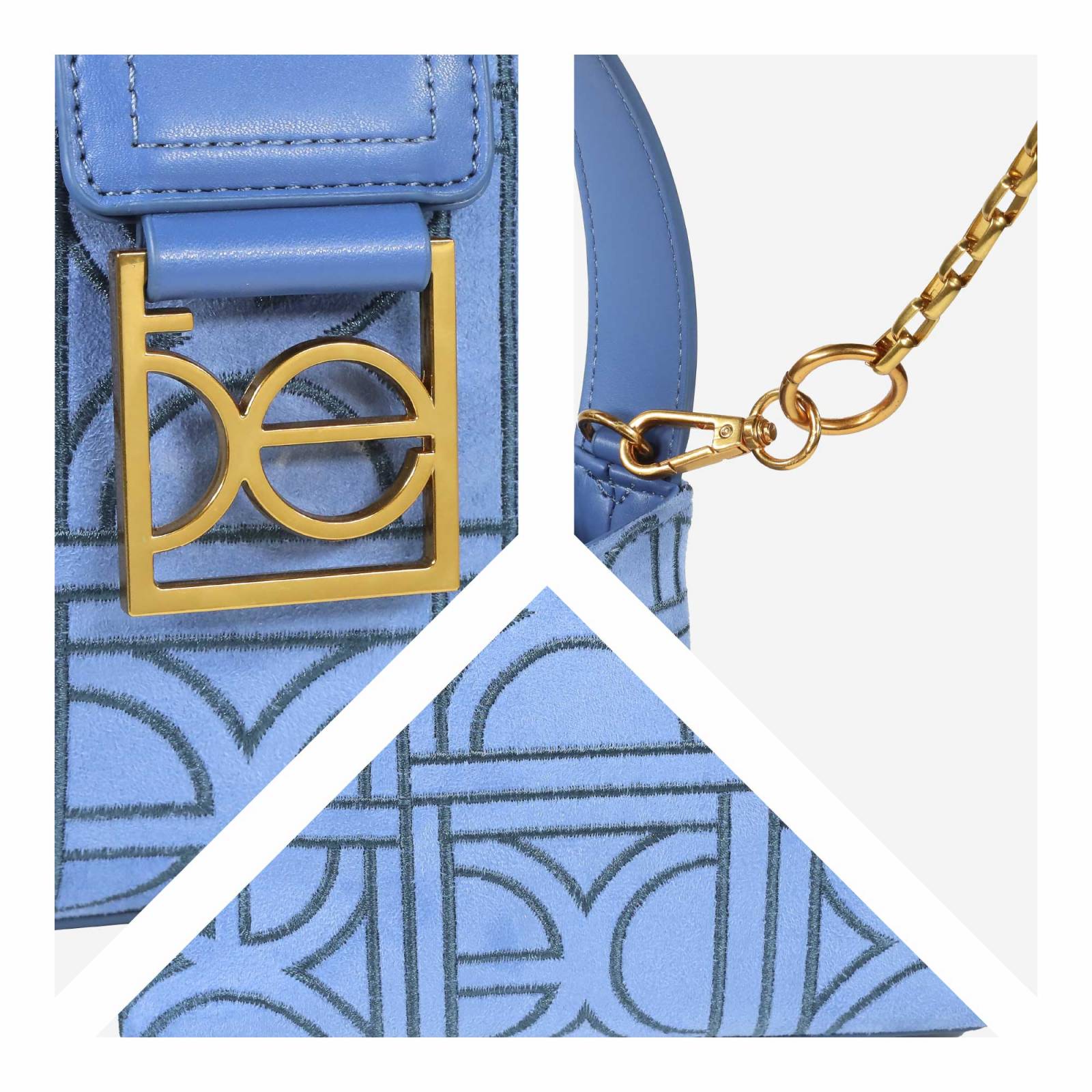 Bolsa Hobo Cloe Textil Monograma Bordado color Azul