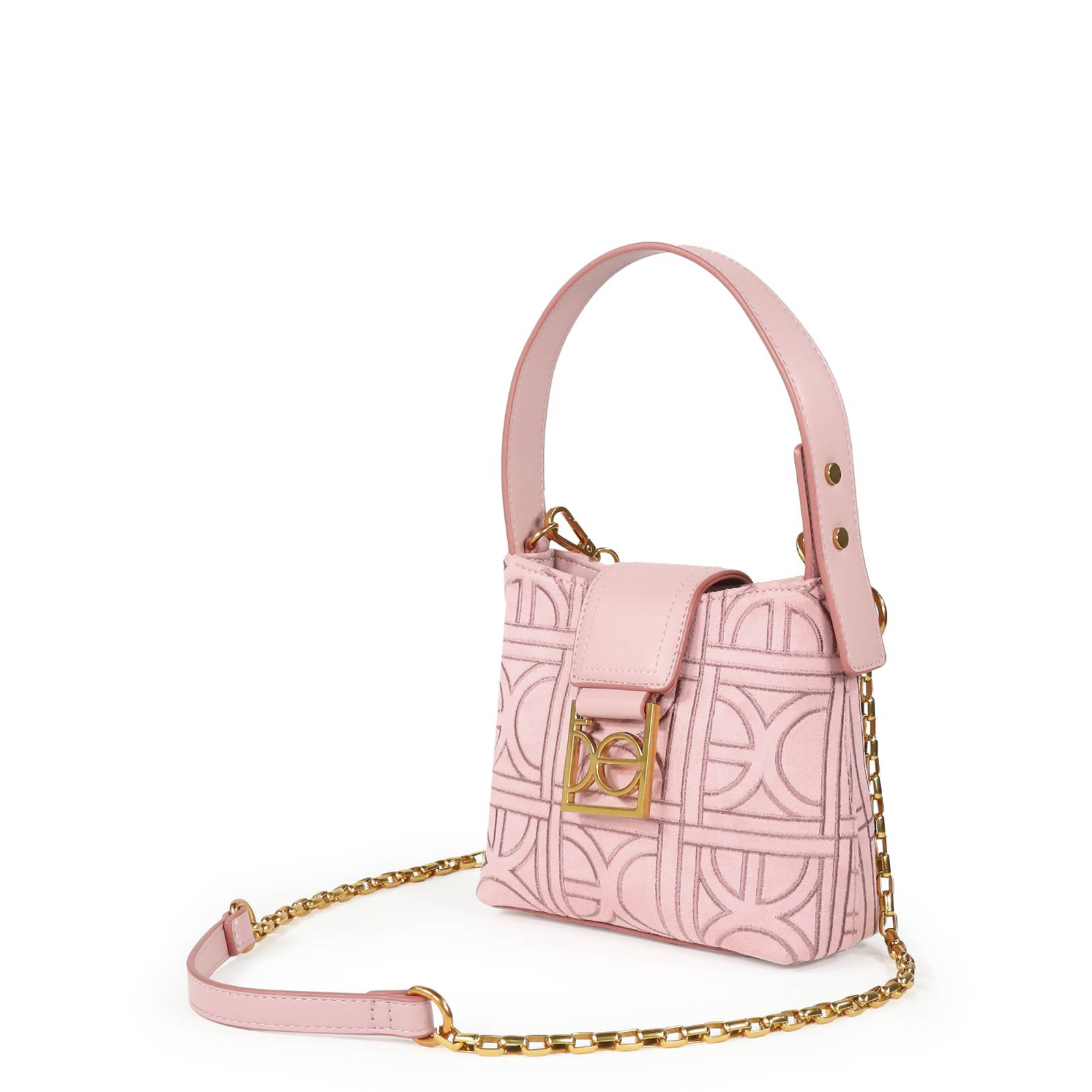 Bolsa Hobo Cloe Textil Monograma Bordado color Rosa