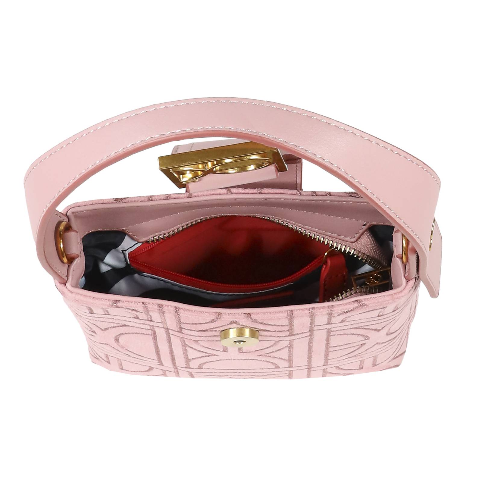 Bolsa Hobo Cloe Textil Monograma Bordado color Rosa