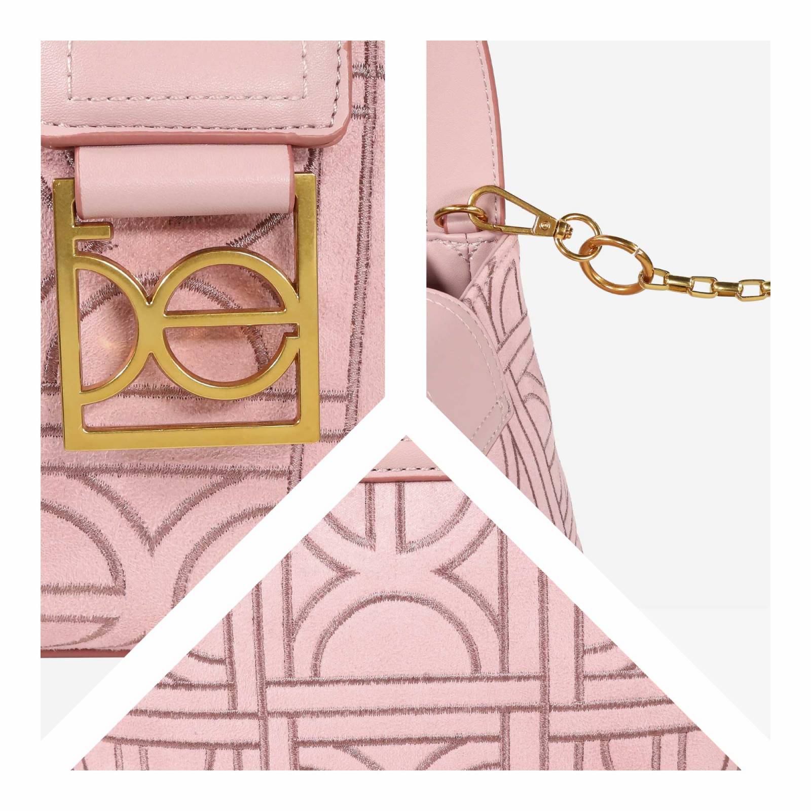 Bolsa Hobo Cloe Textil Monograma Bordado color Rosa