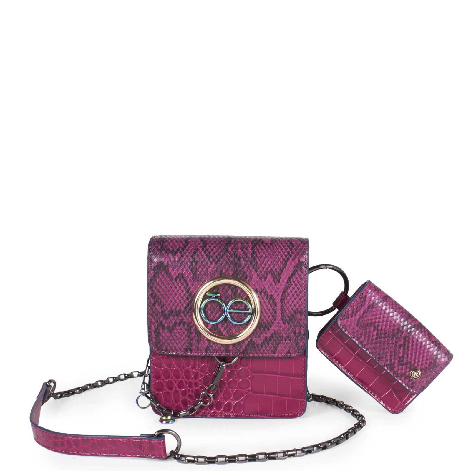 Bolsa Crossbody Cloe Vertical Look Animal Skin con Monedero color Morado