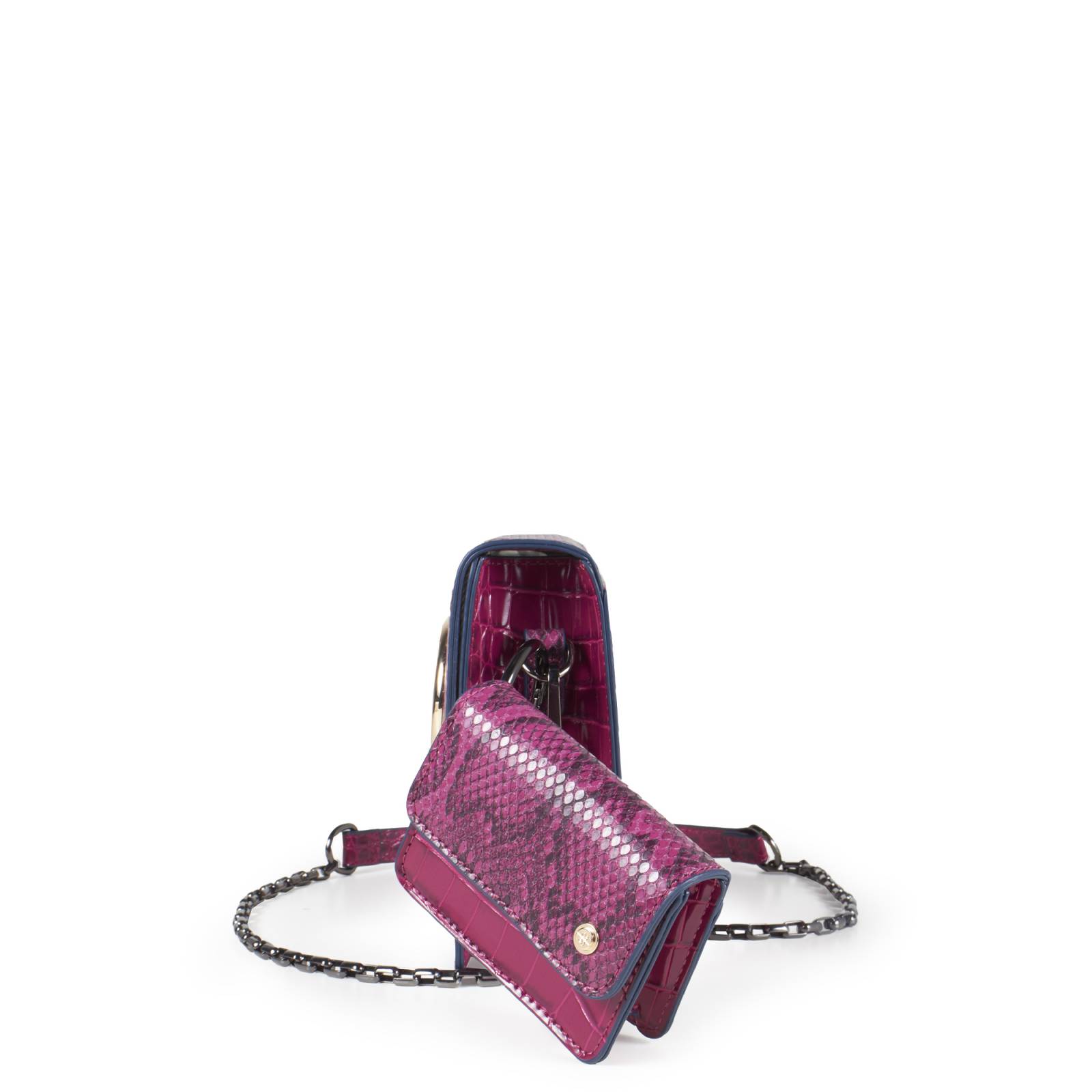 Bolsa Crossbody Cloe Vertical Look Animal Skin con Monedero color Morado