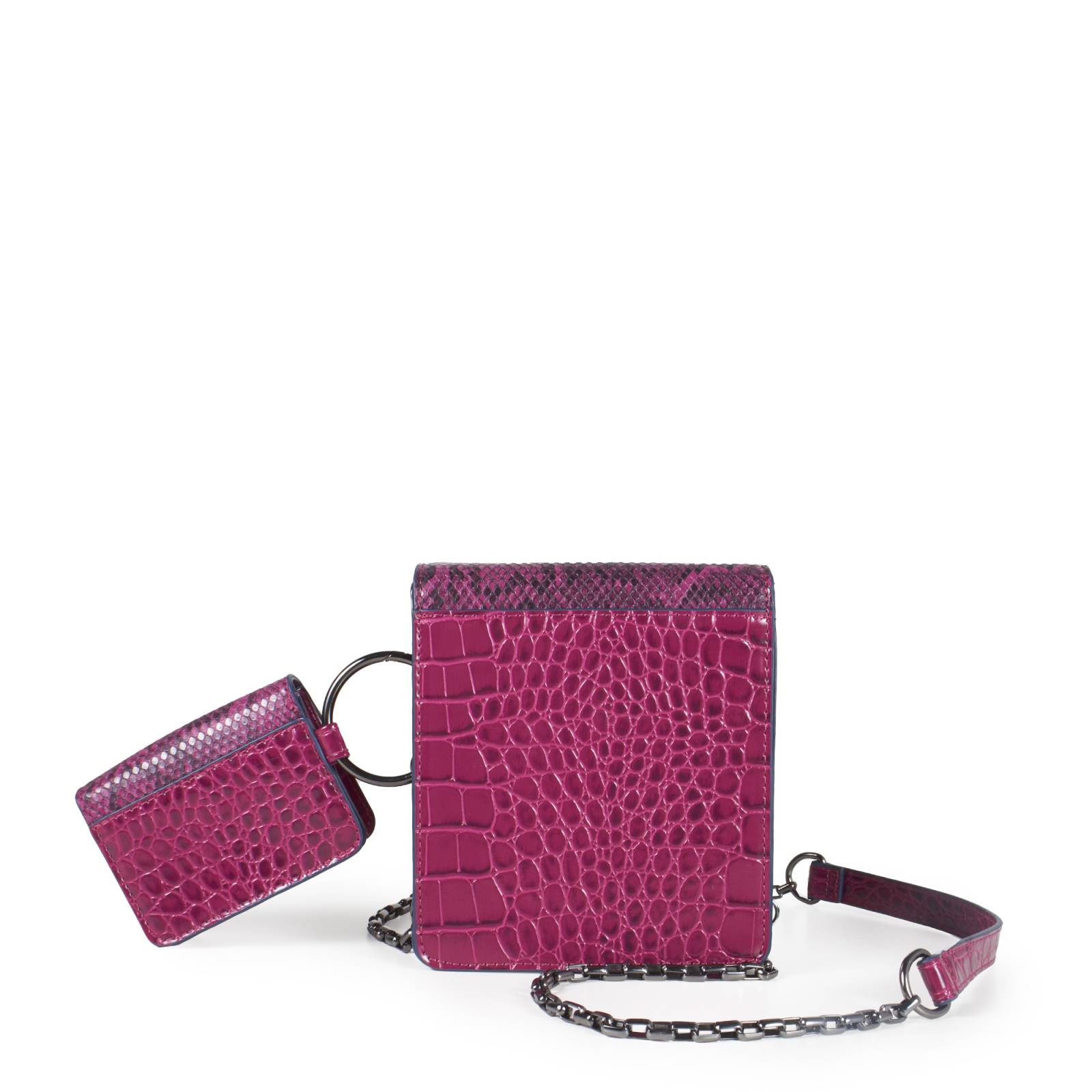 Bolsa Crossbody Cloe Vertical Look Animal Skin con Monedero color Morado