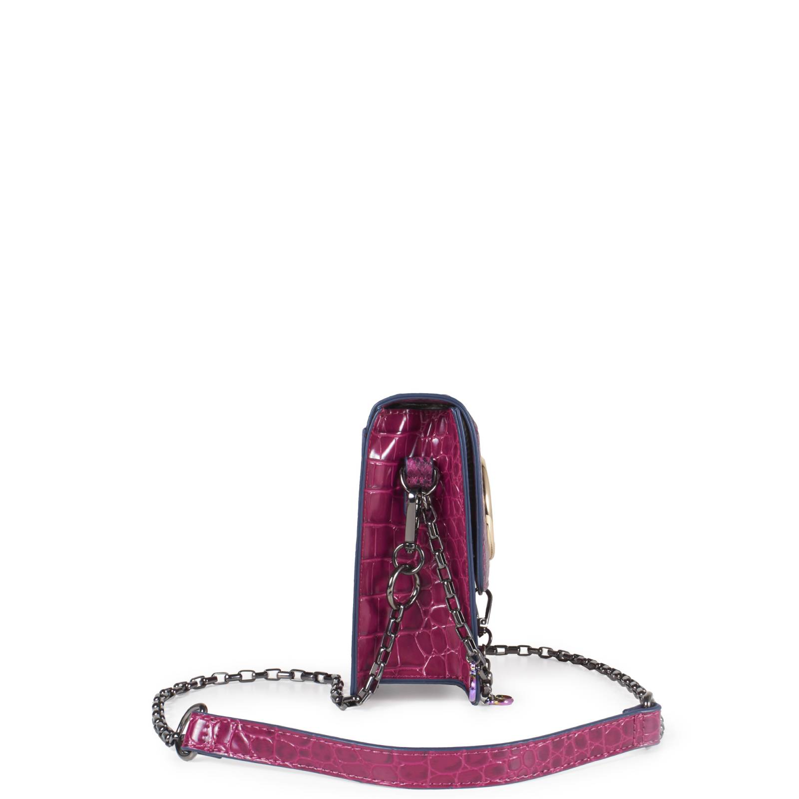 Bolsa Crossbody Cloe Vertical Look Animal Skin con Monedero color Morado