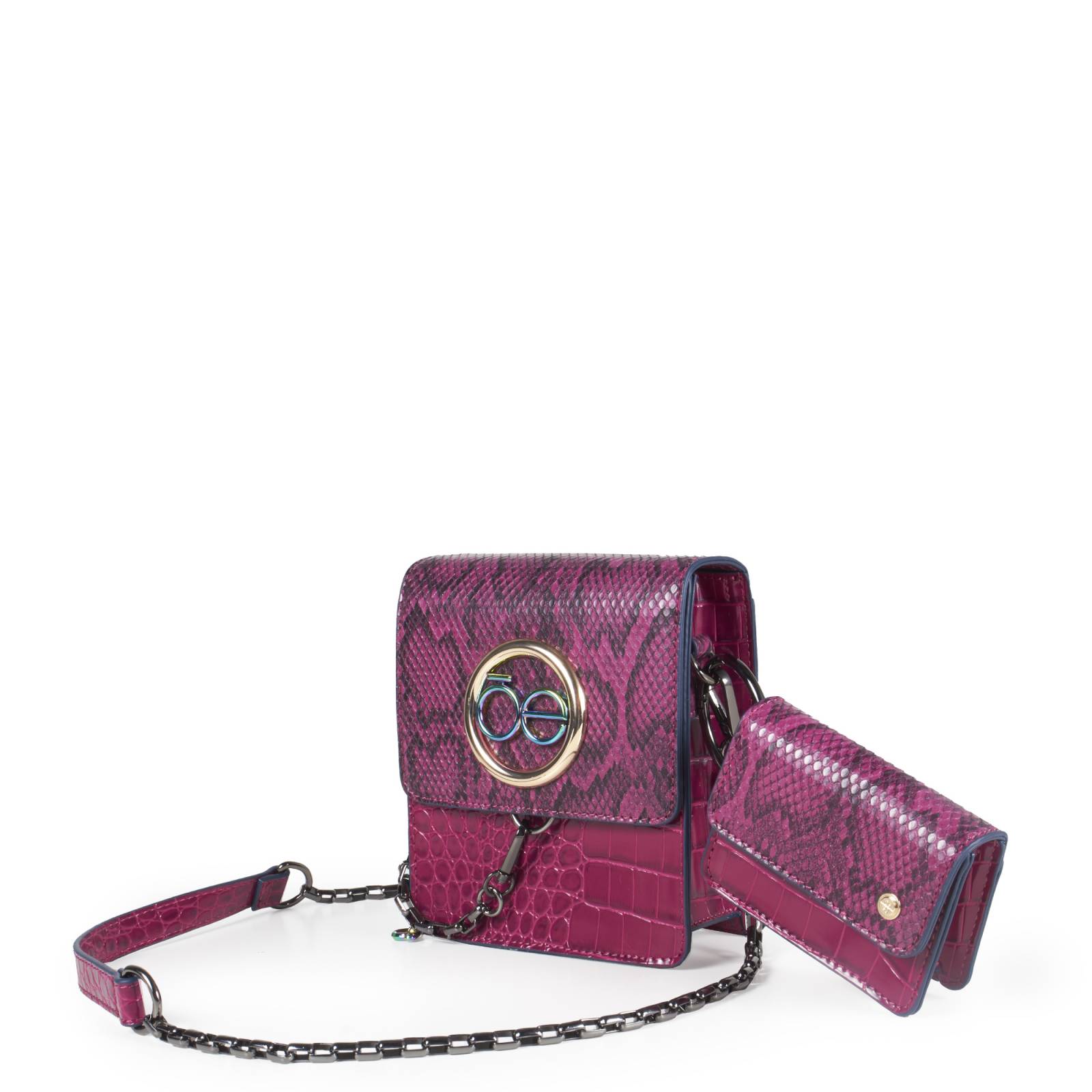 Bolsa Crossbody Cloe Vertical Look Animal Skin con Monedero color Morado