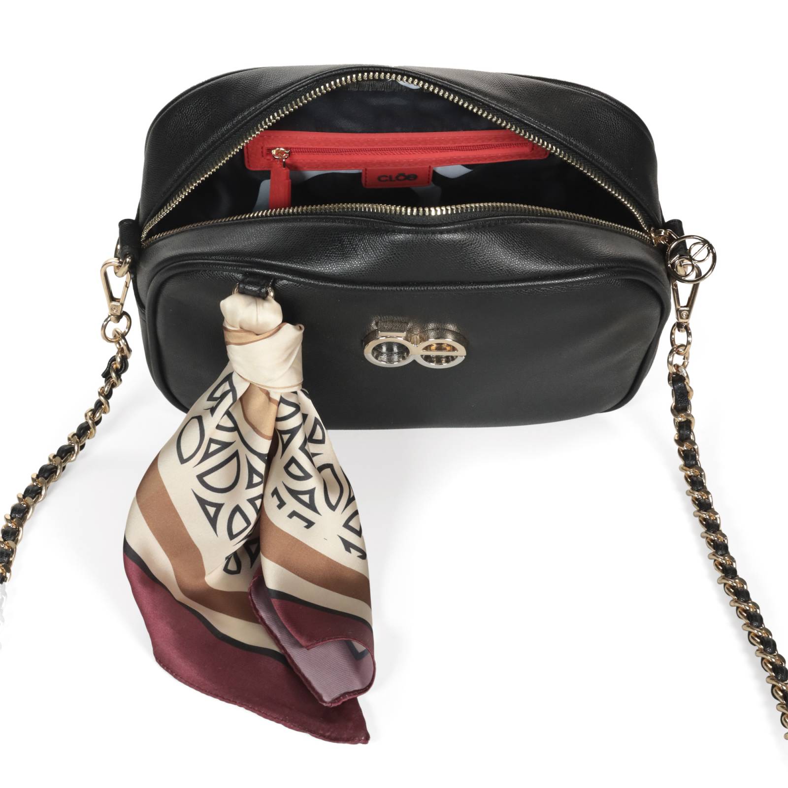 Bolsa Crossbody Cloe con Mascada color Negro