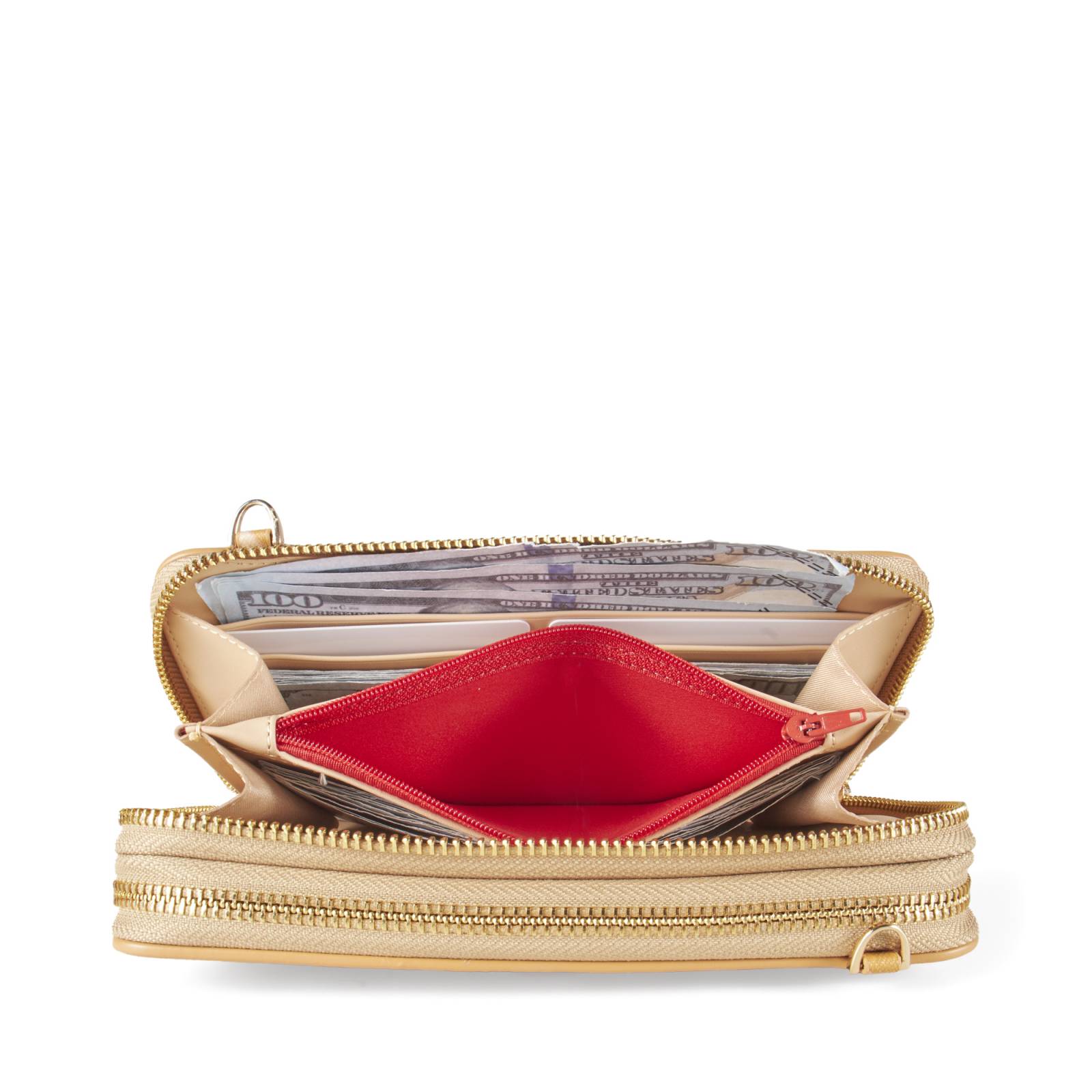 Cartera Grande Doble Cierre con Maneral color Amarillo Ocre