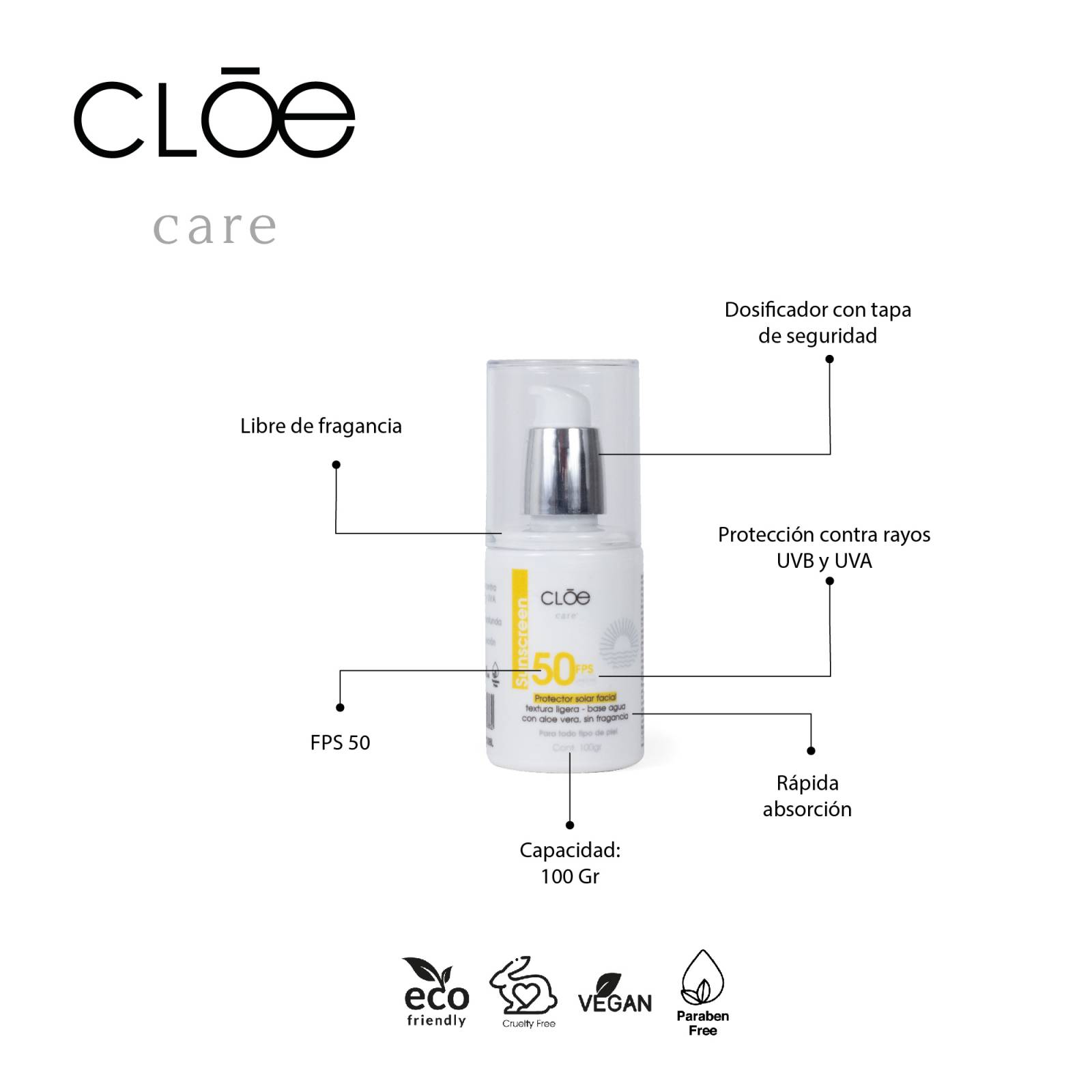 Protector Solar Facial Cloe Ultra Ligero Sin Fragancia 100Gr