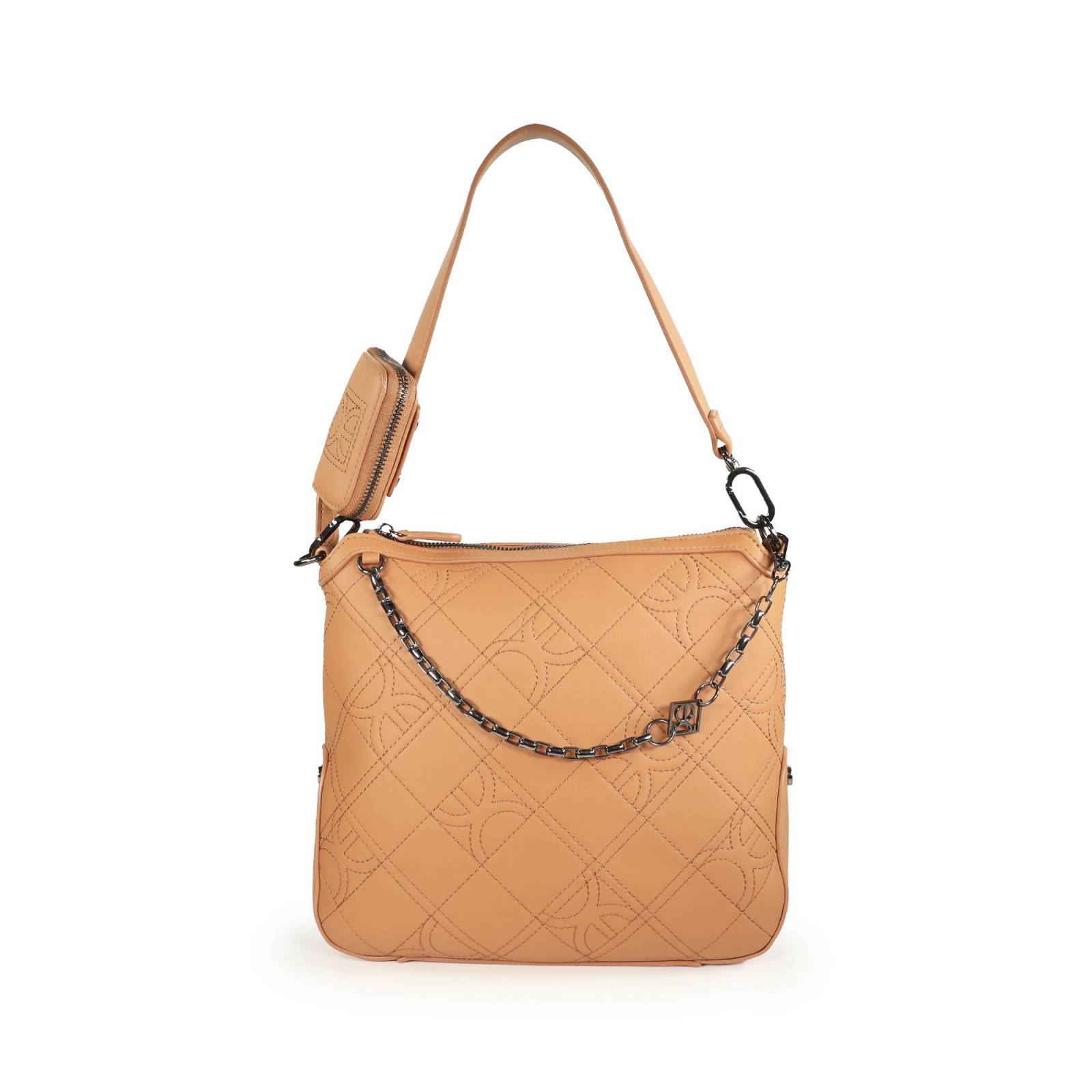 Bolsa Tote Cloe Material Reciclado Monograma Bordado con Monedero color Camel