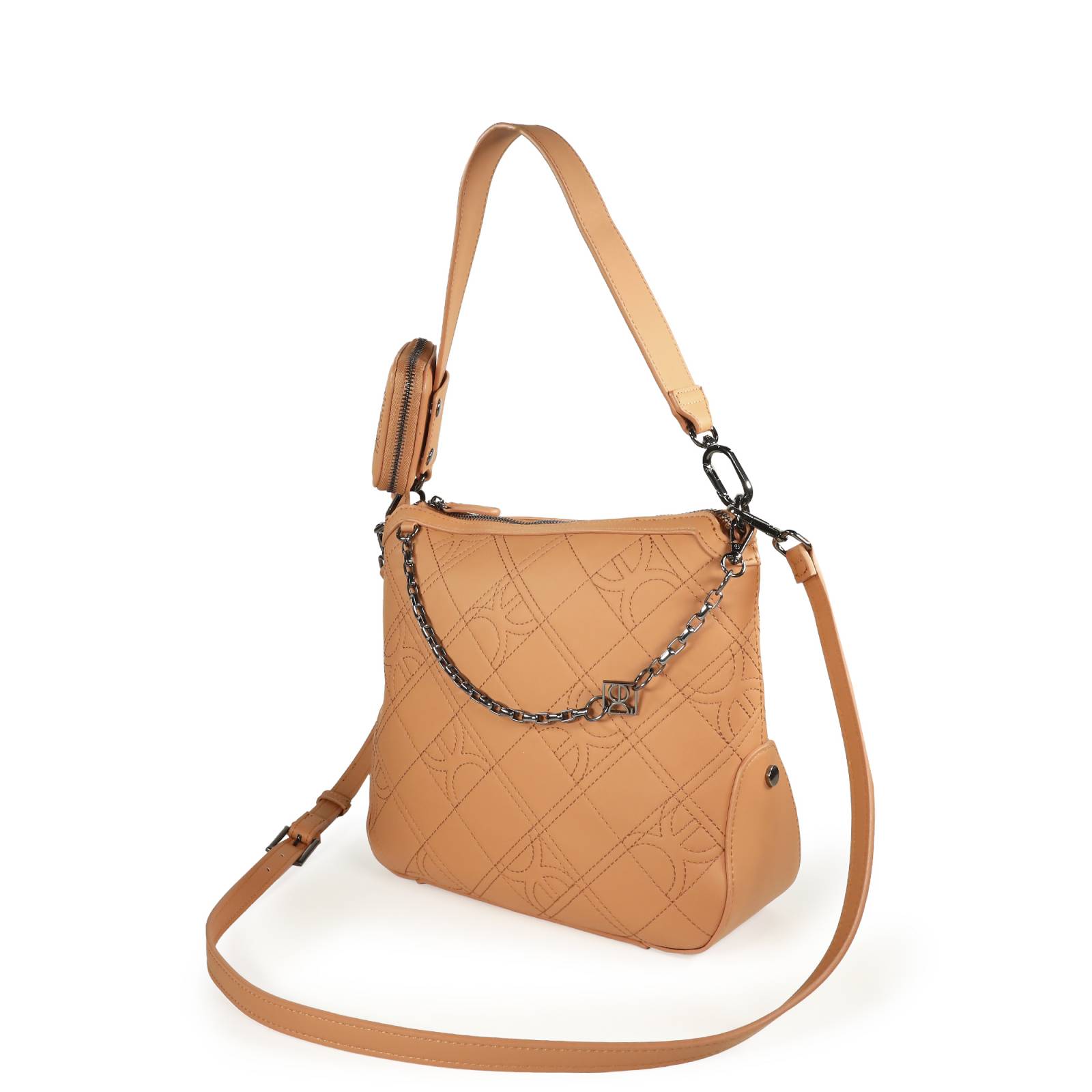 Bolsa Tote Cloe Material Reciclado Monograma Bordado con Monedero color Camel
