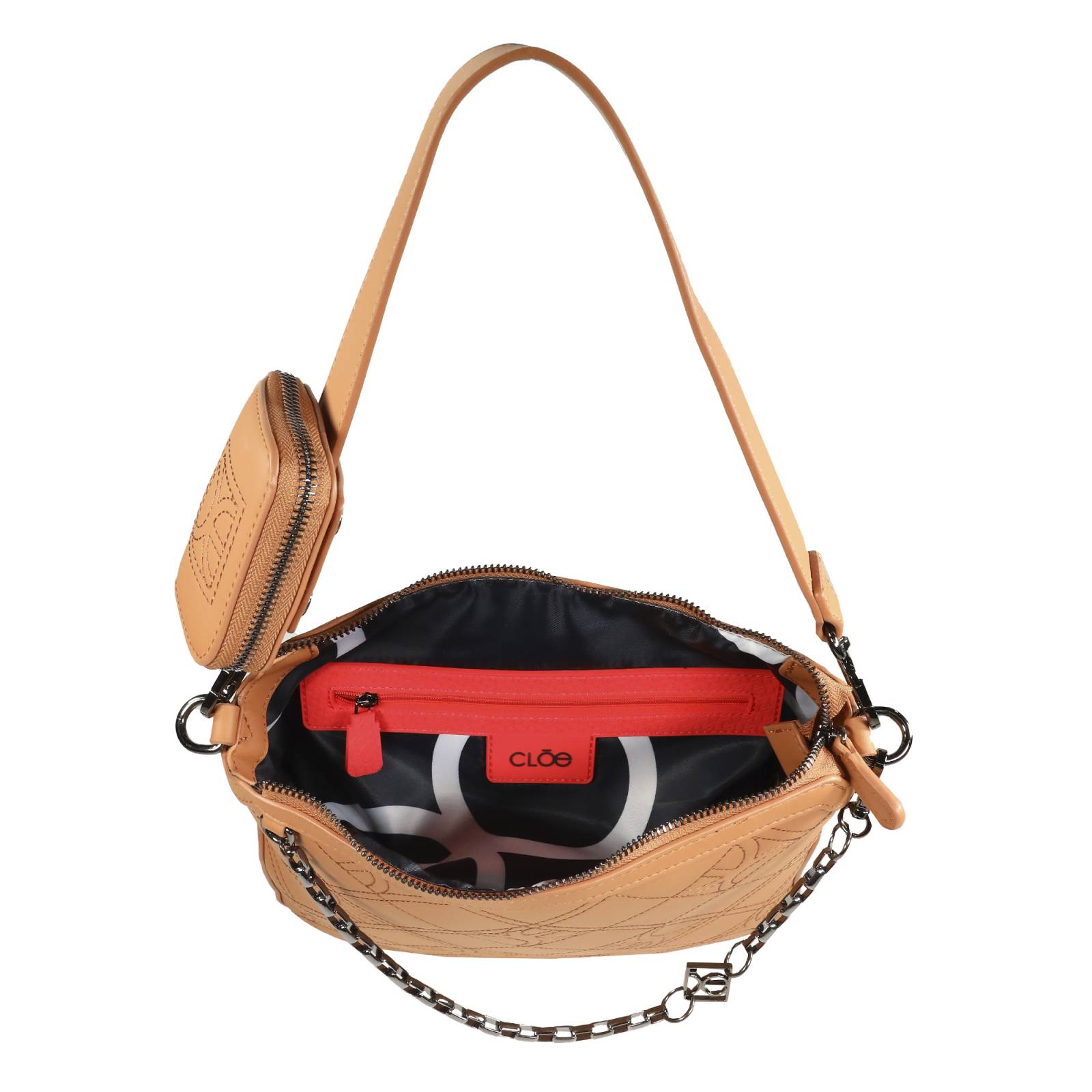 Bolsa Tote Cloe Material Reciclado Monograma Bordado con Monedero color Camel