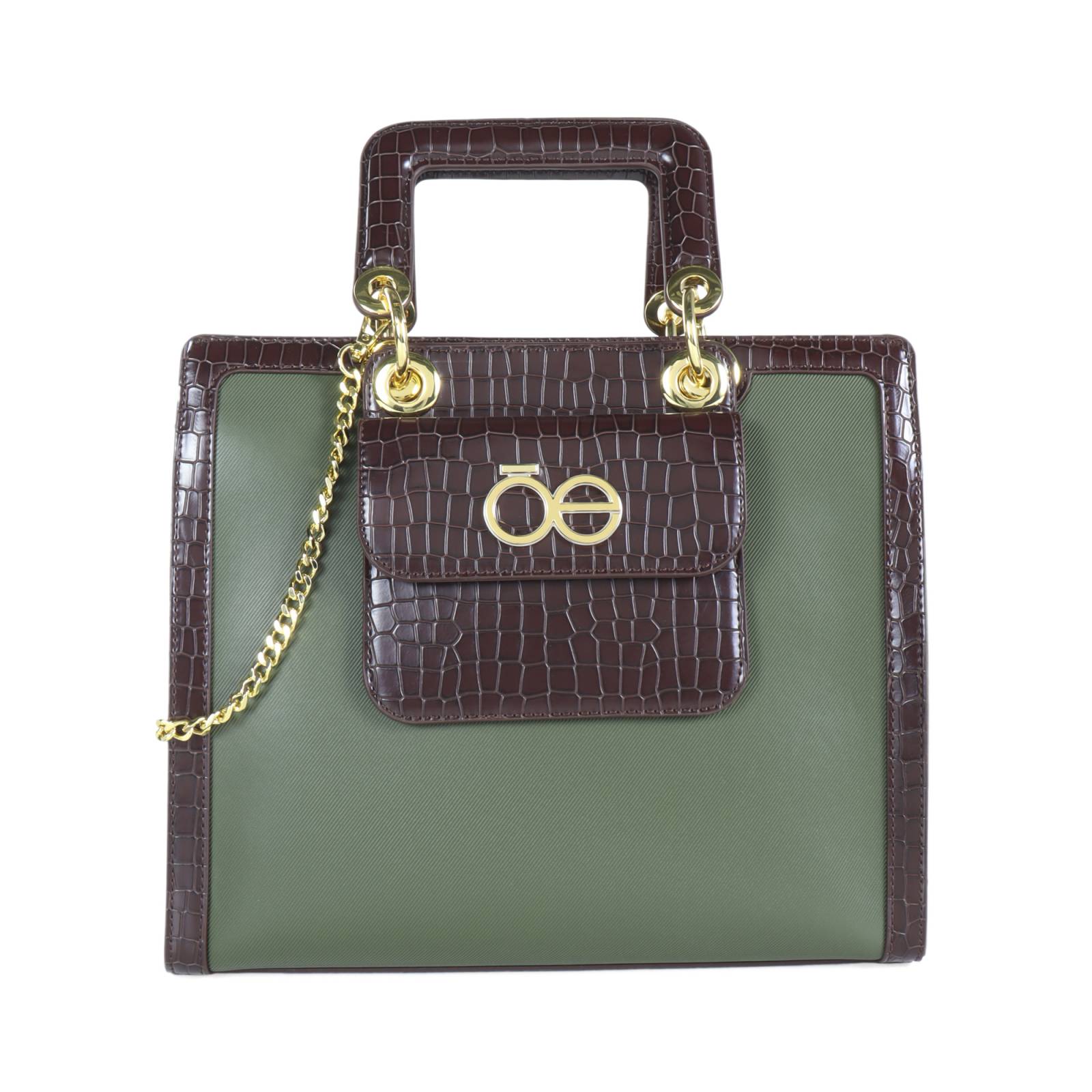Bolsa Satchel Cloe Look Animal Skin color Verde Olivo