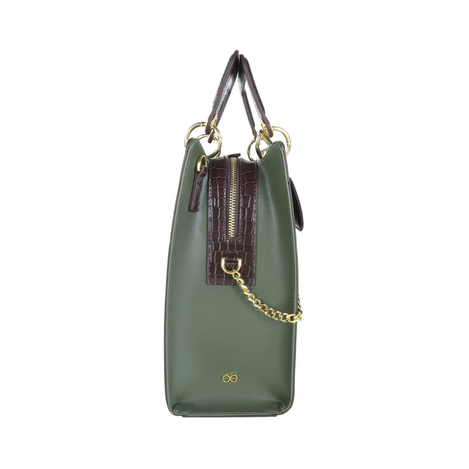 Bolsa Satchel Cloe Look Animal Skin color Verde Olivo