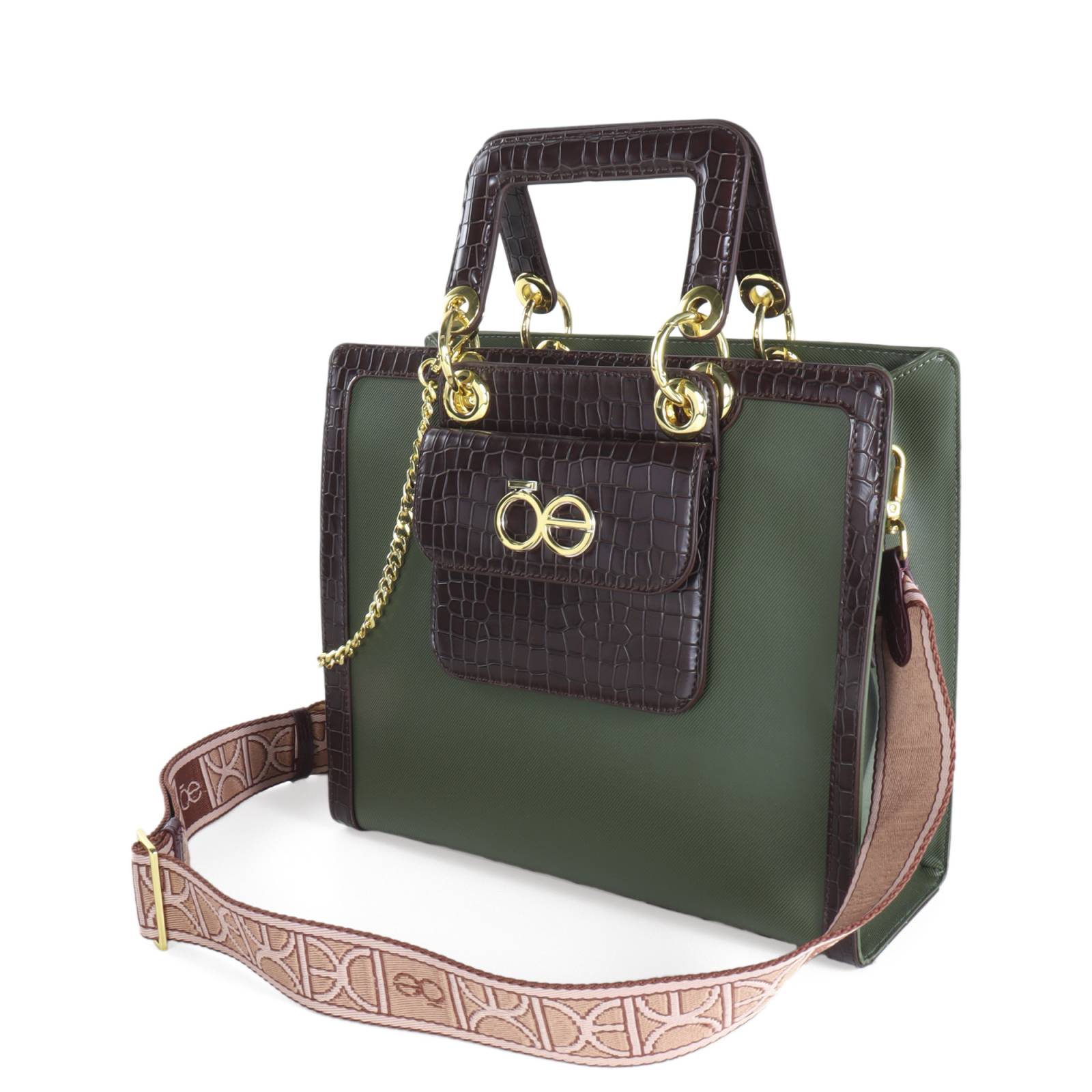 Bolsa Satchel Cloe Look Animal Skin color Verde Olivo