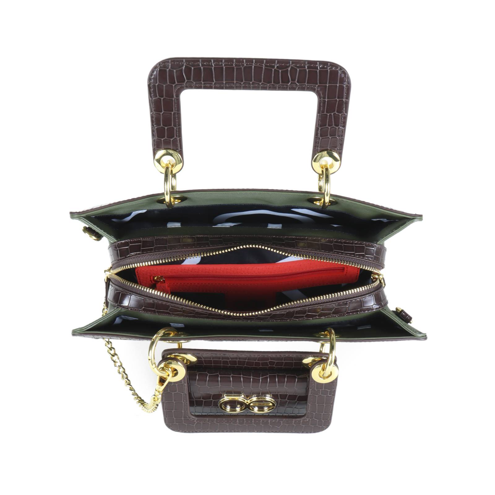 Bolsa Satchel Cloe Look Animal Skin color Verde Olivo