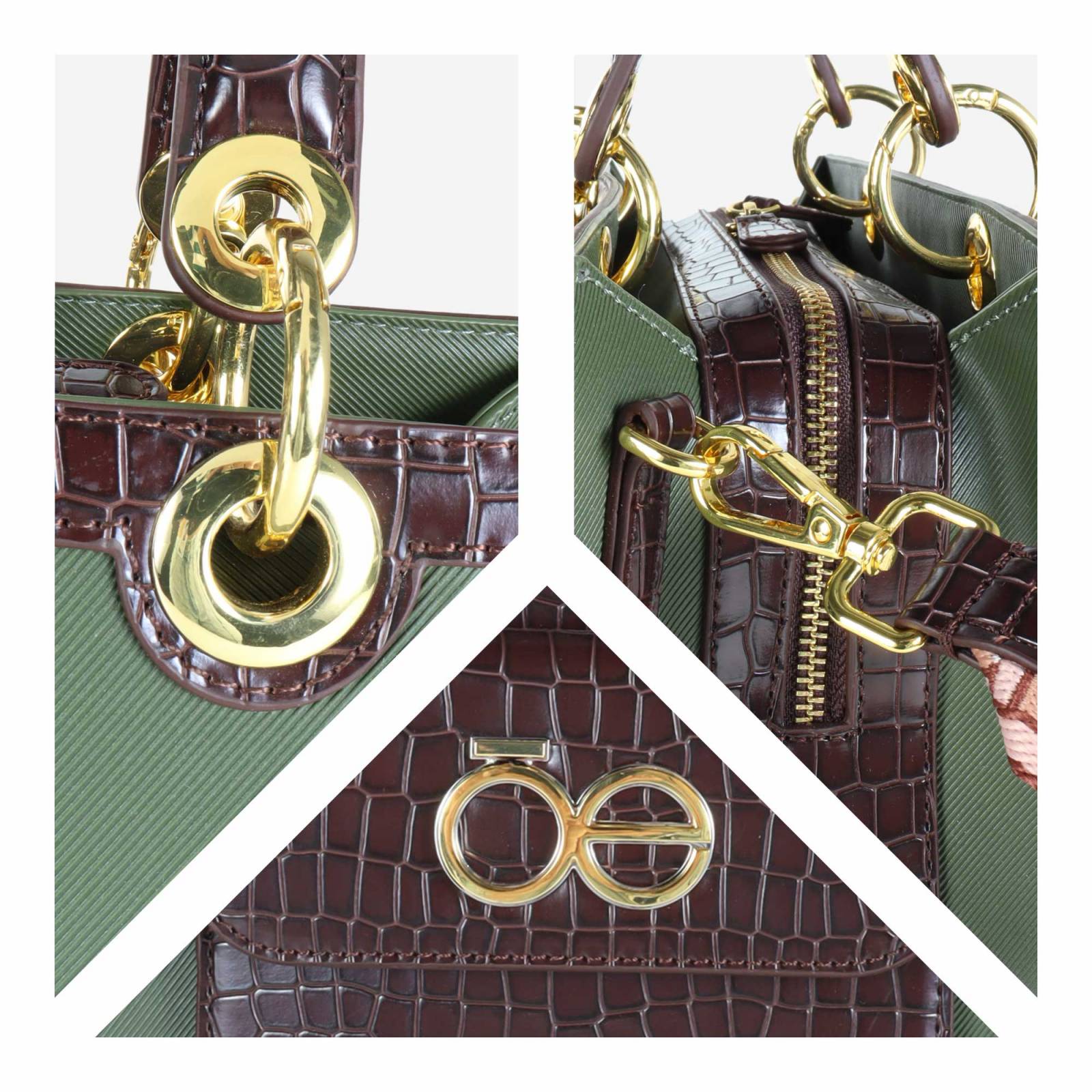 Bolsa Satchel Cloe Look Animal Skin color Verde Olivo