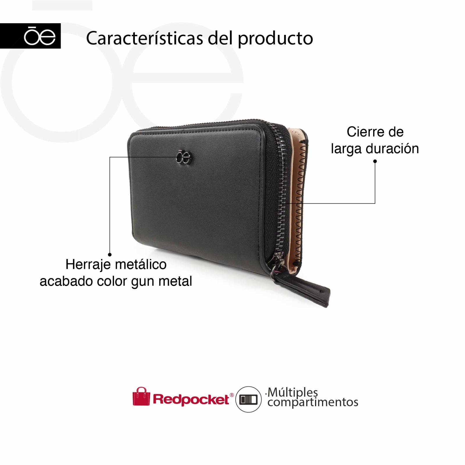 Cartera Cloe Para Mujer Mediana Cierre Sencillo acabado gun